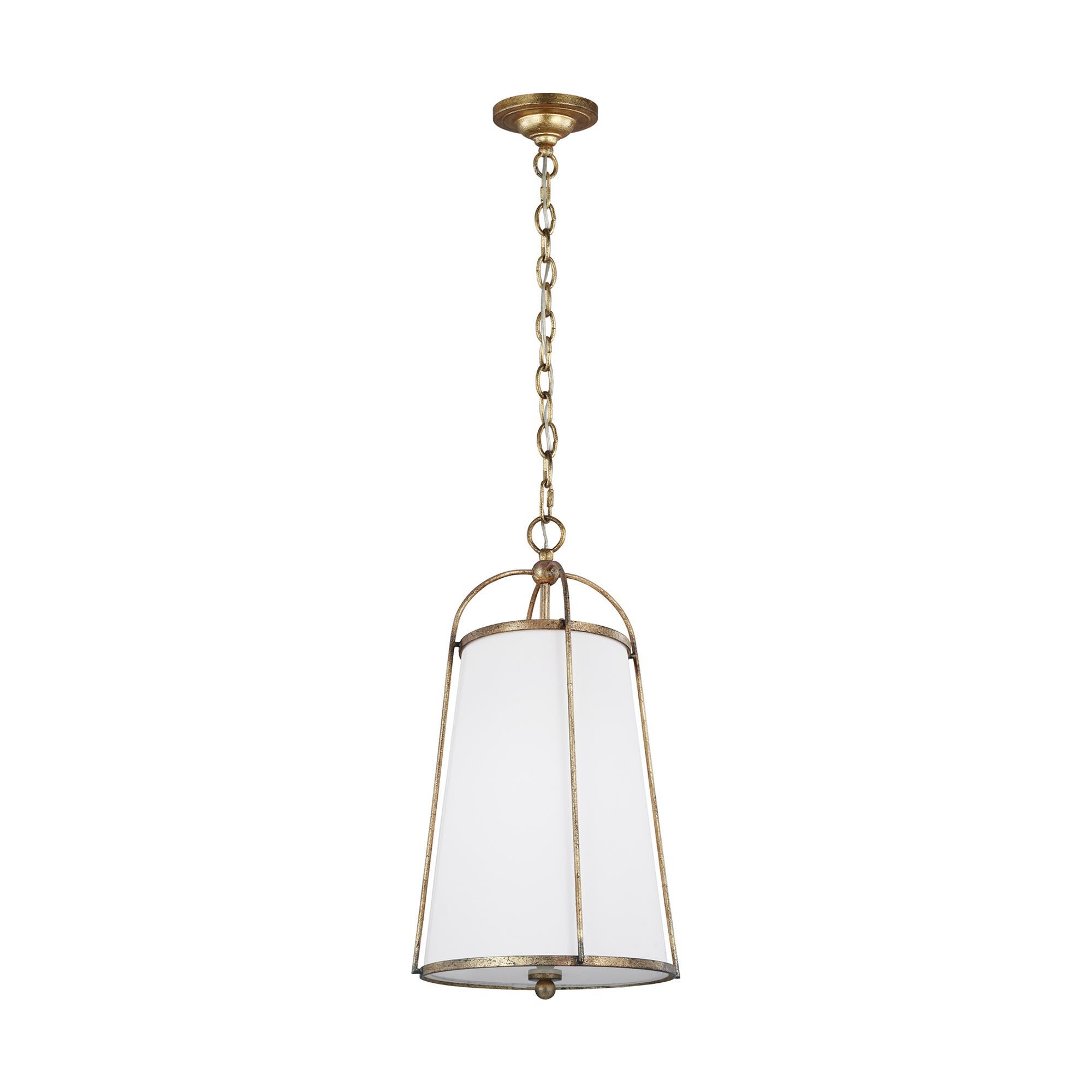 Shown in Antique Gild finish and White Linen Fabric shade