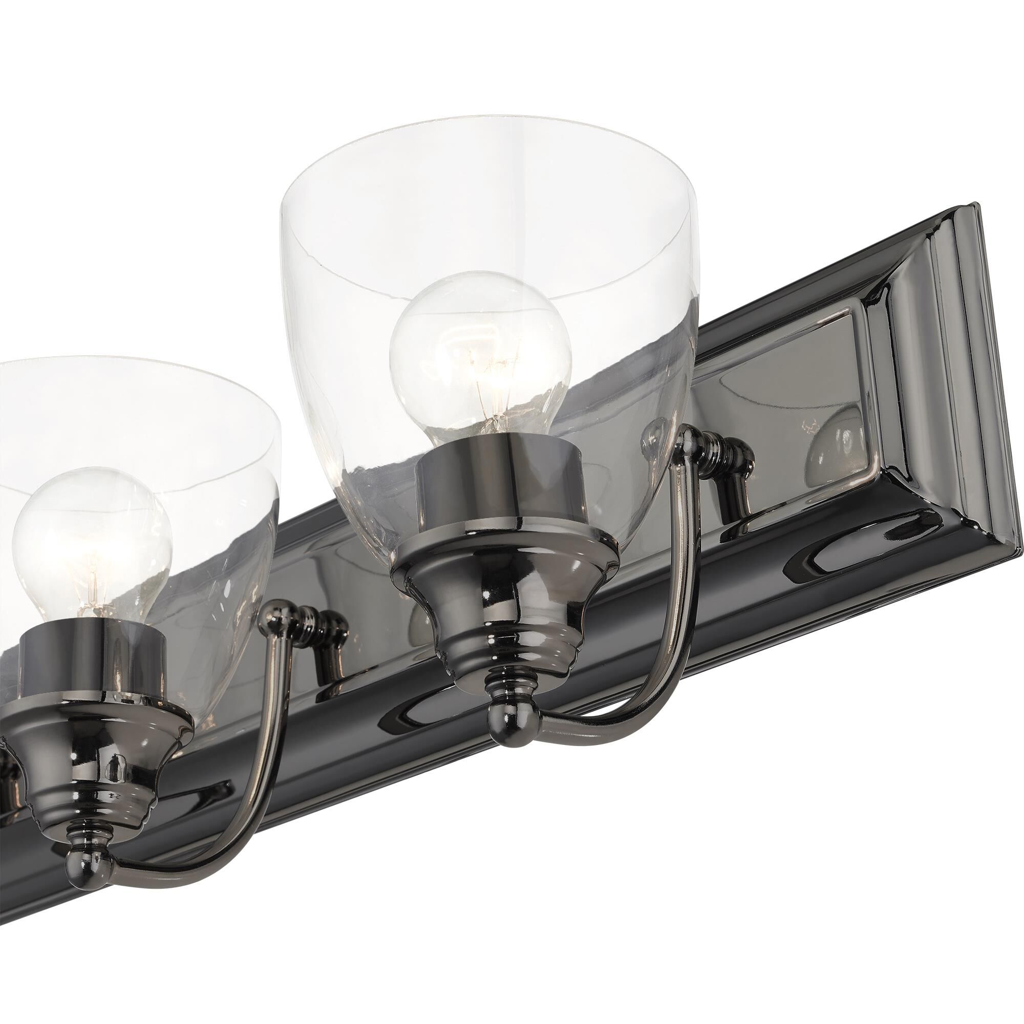 Shown in Black Chrome finish and Hand Blown Clear glass