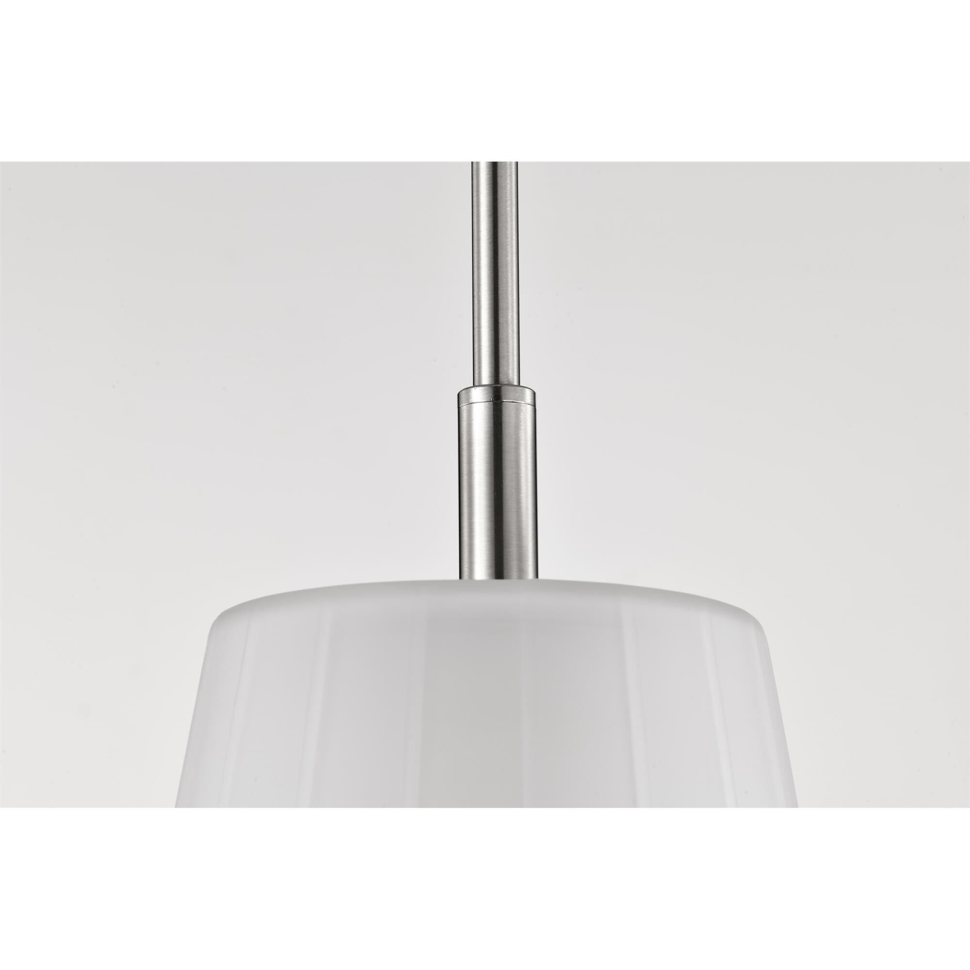 Shown in Brushed Nickel finish and Etched White glass
