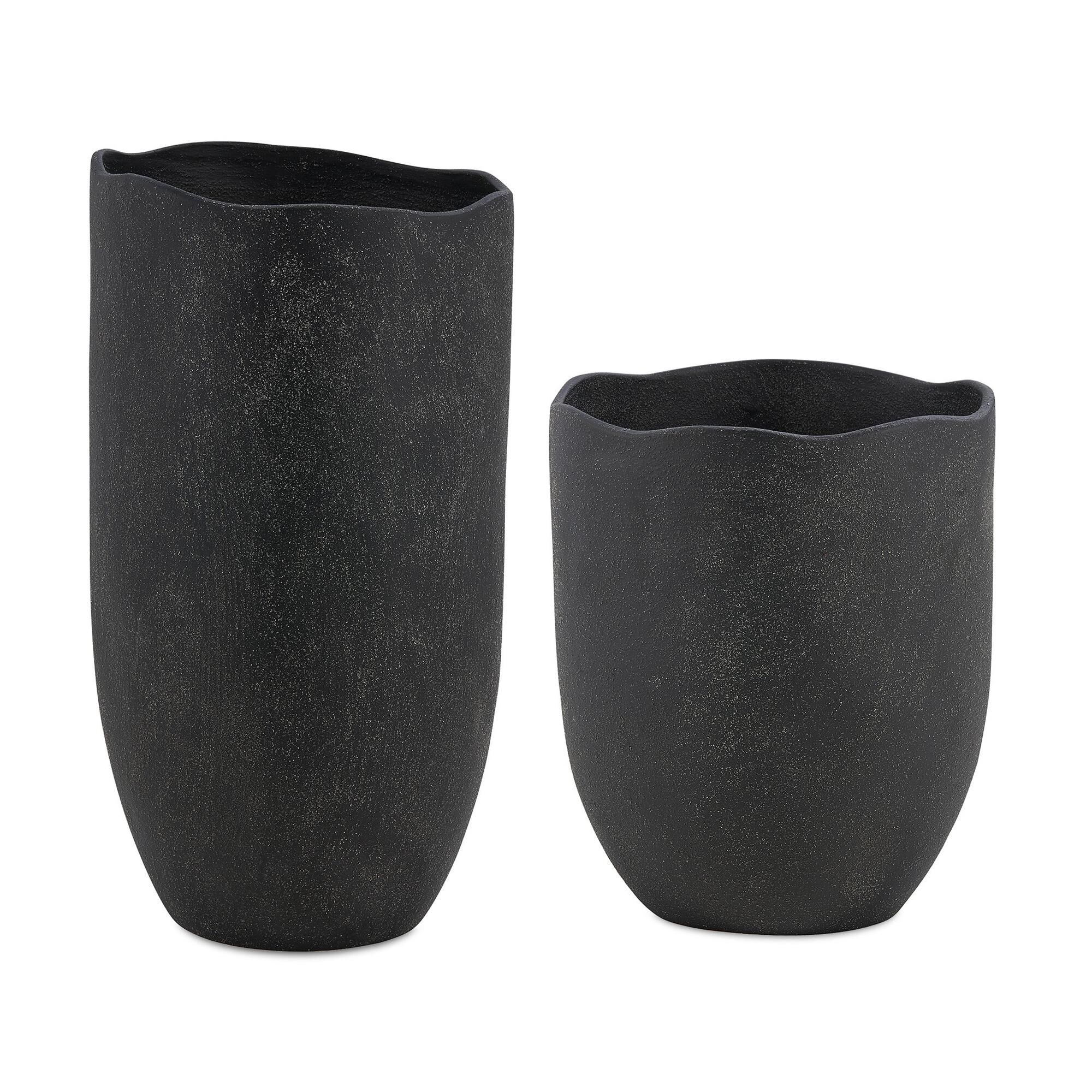 Uttermost Komorebi Indoor-Outdoor Black Vases Set/2 Vase-Urn by Uttermost