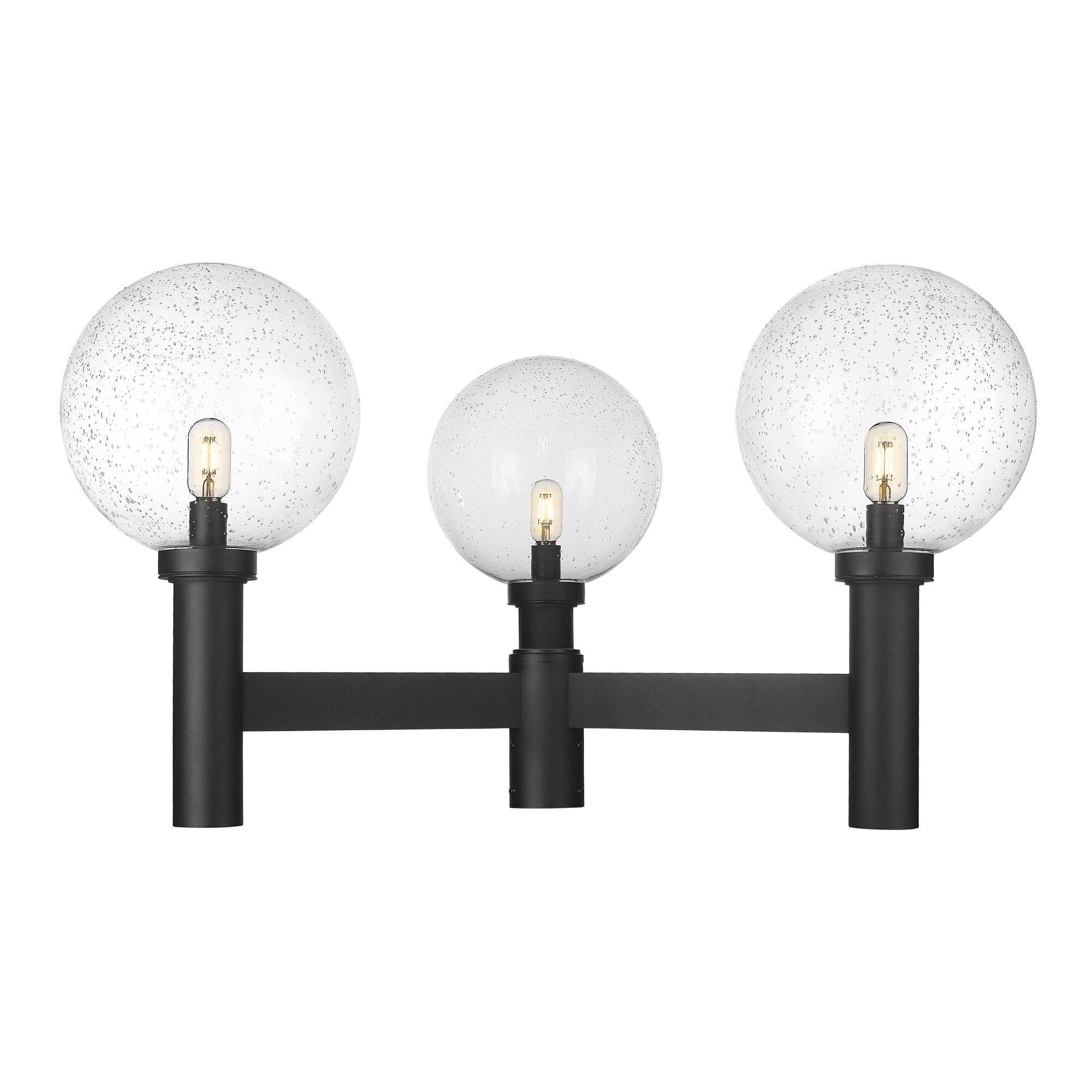 Shown in Black finish and Clear Seedy glass