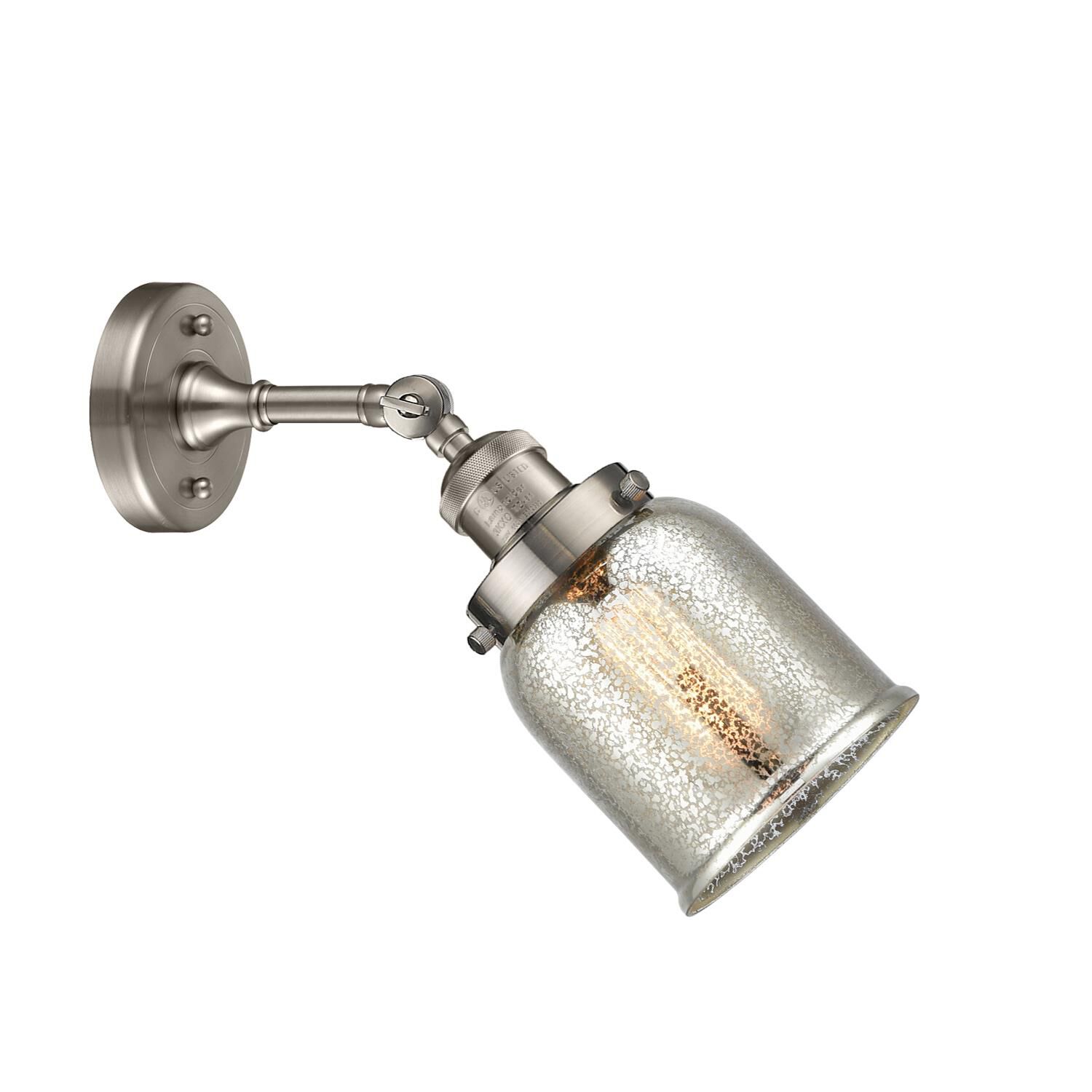 Shown in Brushed Satin Nickel finish and Silver Mercury glass and None accent