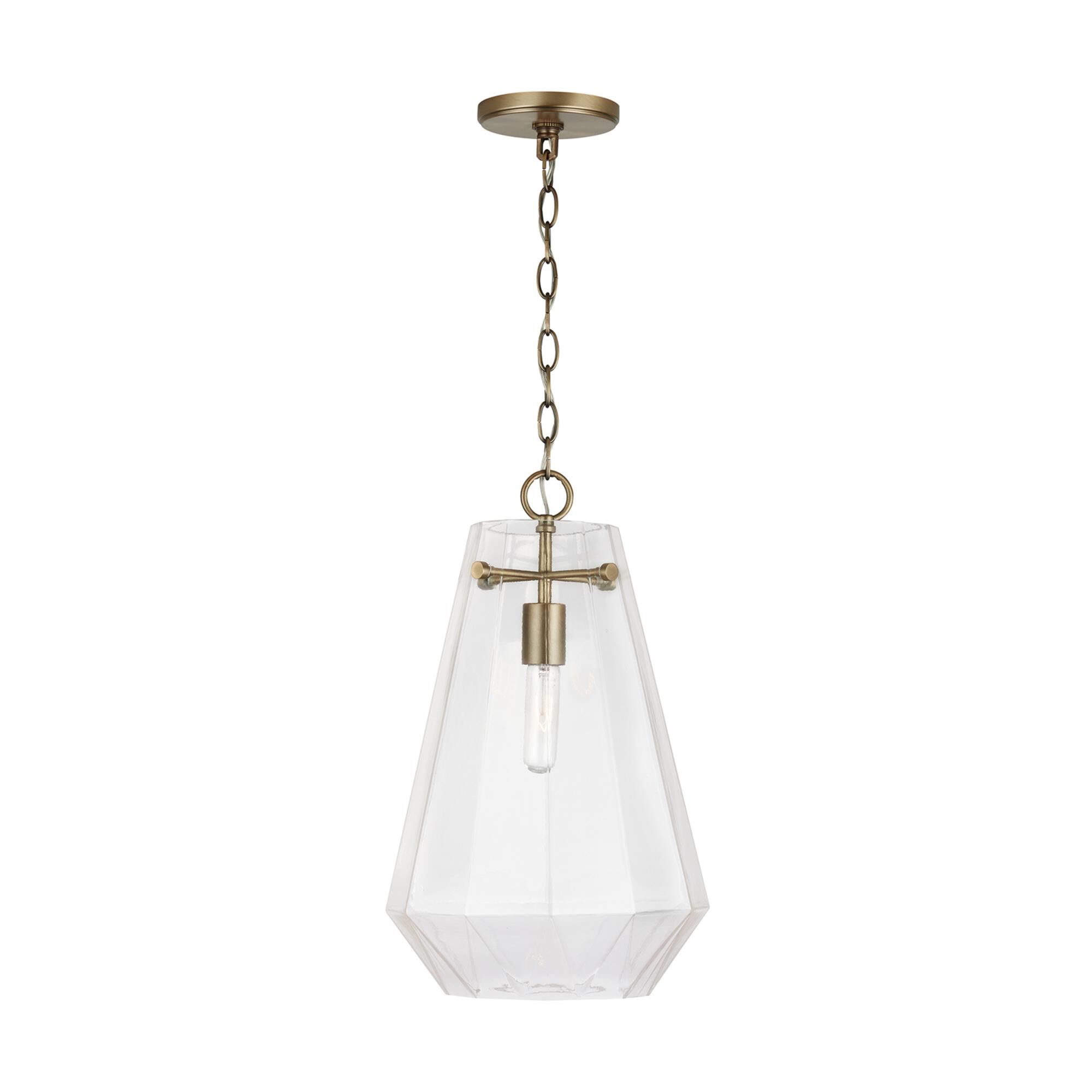 Shown in Aged Brass finish and Clear Prismatic glass