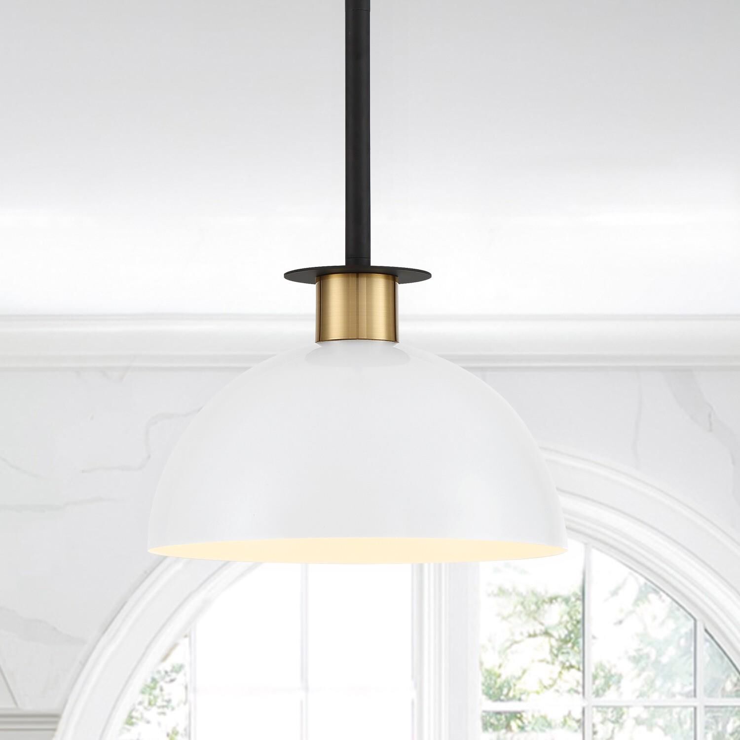 Shown in Matte Black and Aged Brass finish and Metal shade