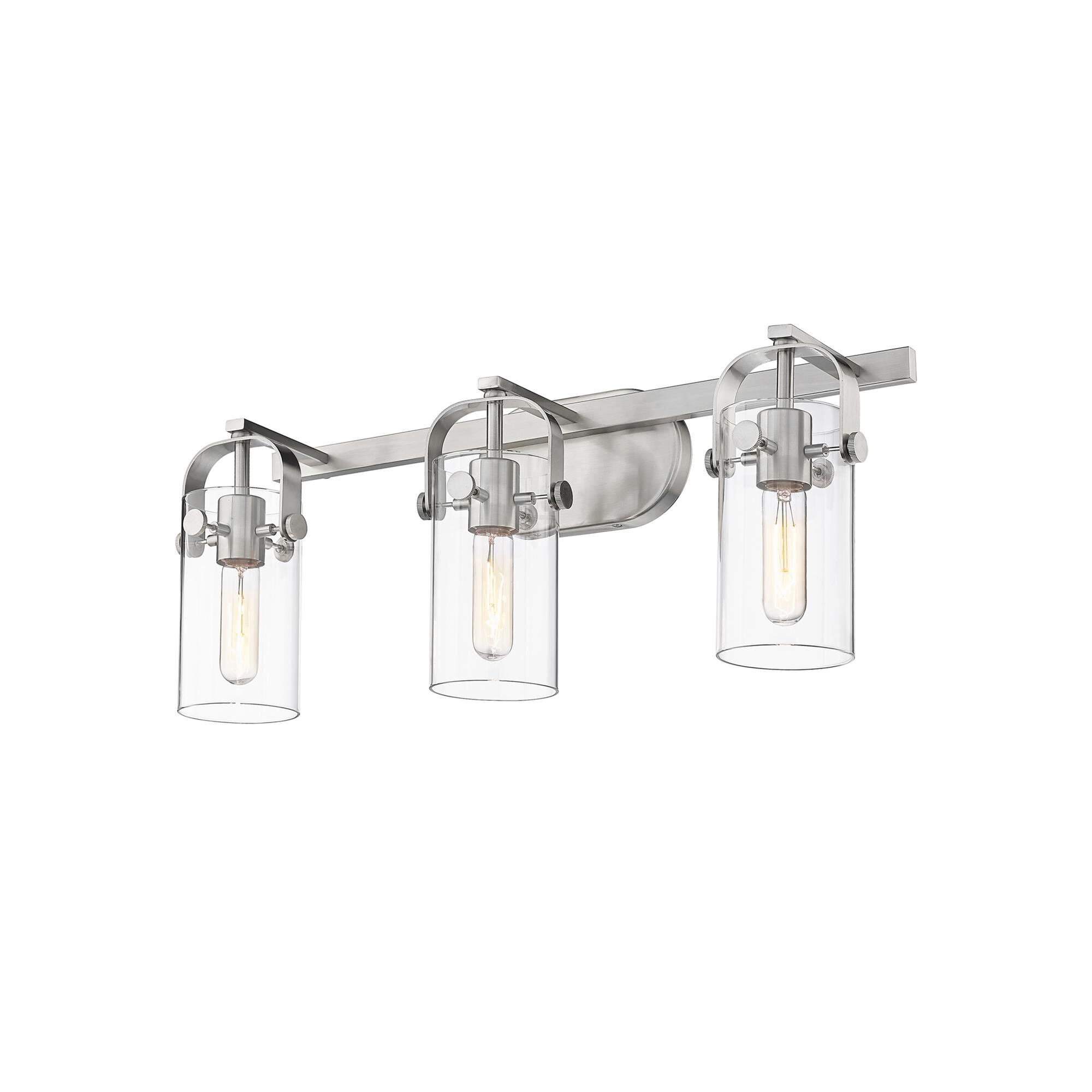 Shown in Satin Nickel finish and Clear glass and Clear Glass shade
