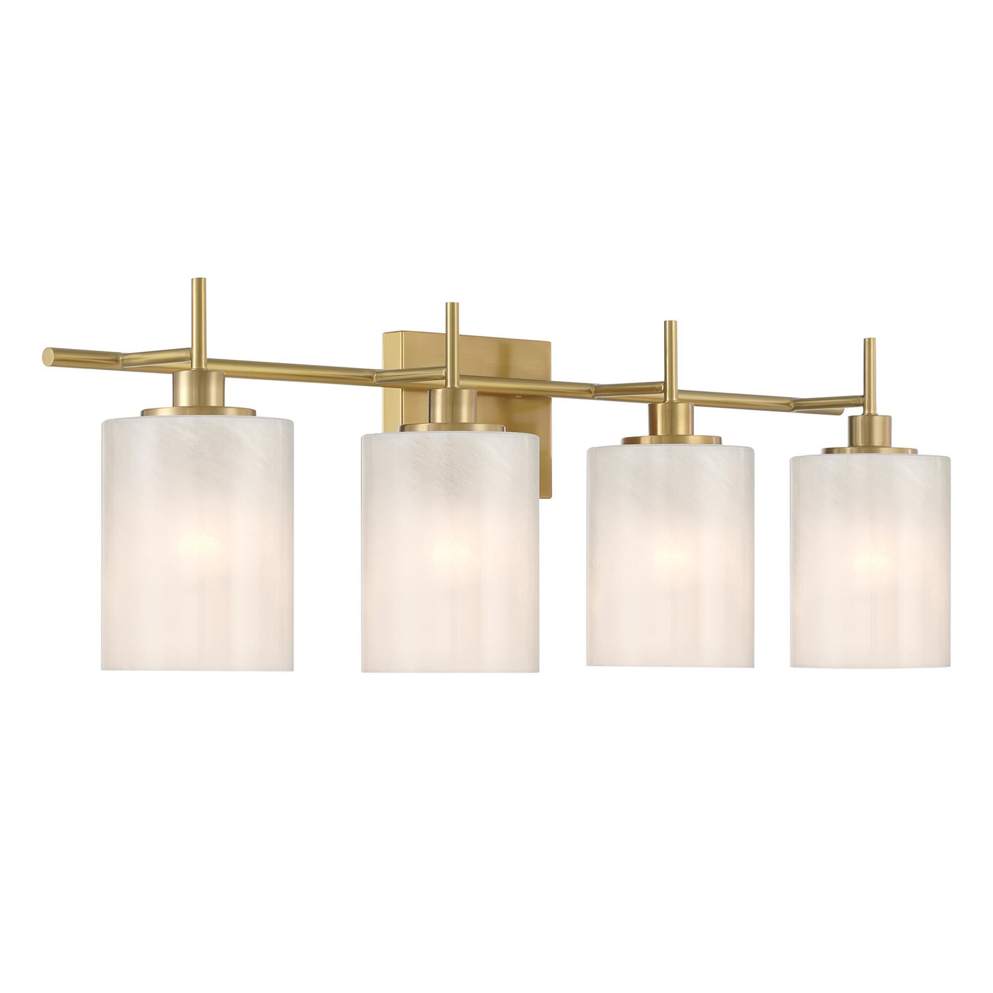Shown in Natural Brass finish and White Strie glass