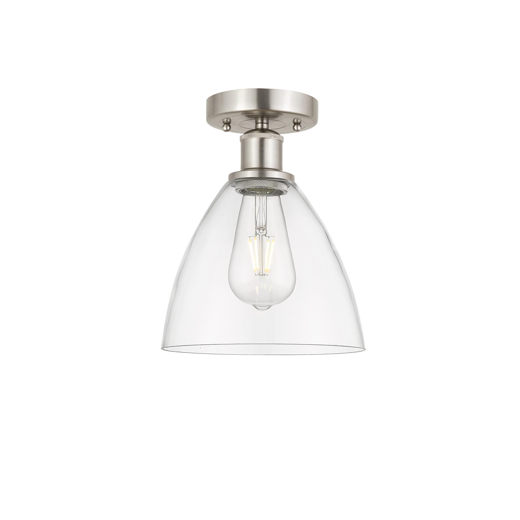 Shown in Brushed Satin Nickel finish and Clear glass