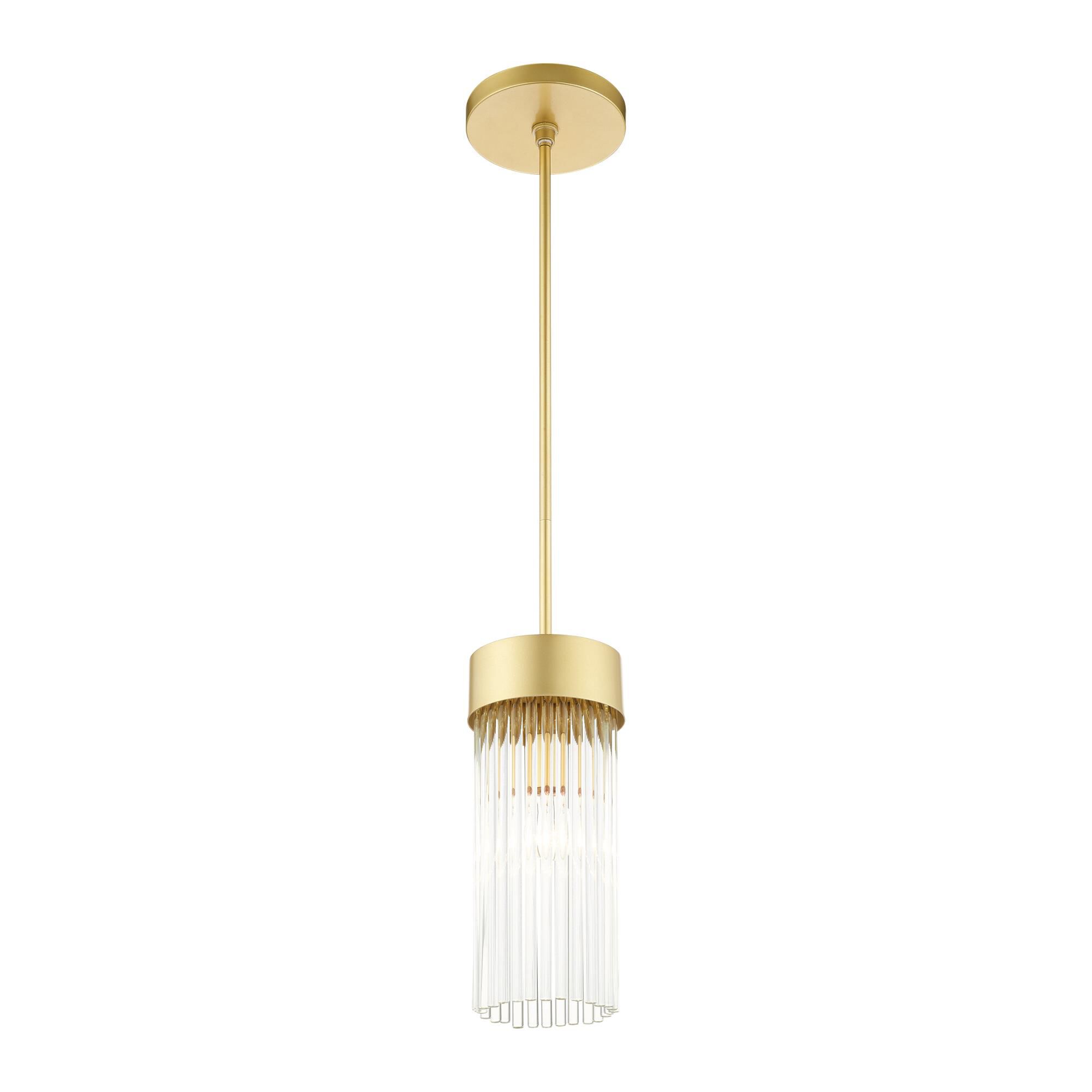 Shown in Soft Gold finish and Soft Gold Drum Shade With Clear Crystal Rods glass and Soft Gold Drum  With Clear Crystal Rods shade