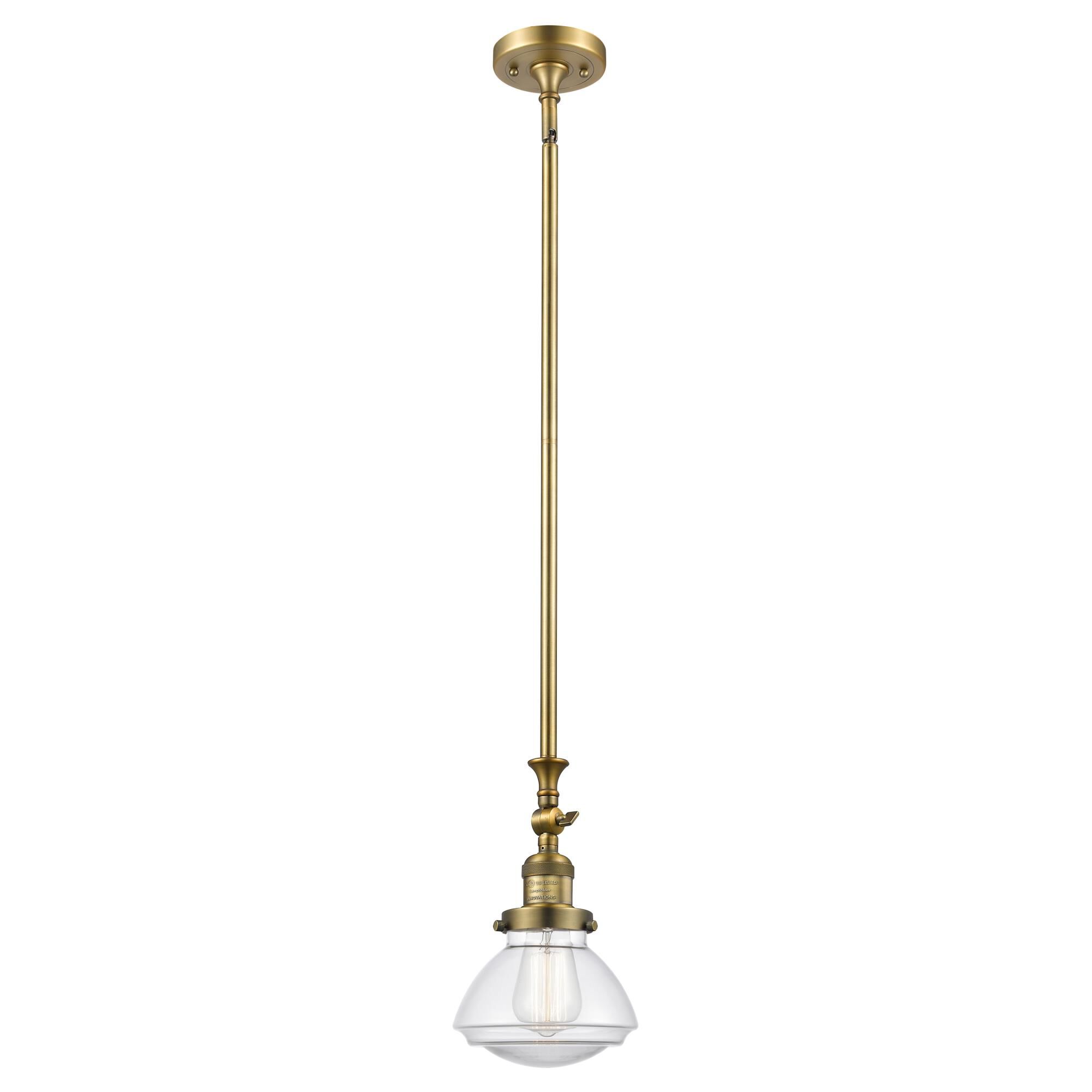 Shown in Brushed Brass finish and Bell glass and Glass shade
