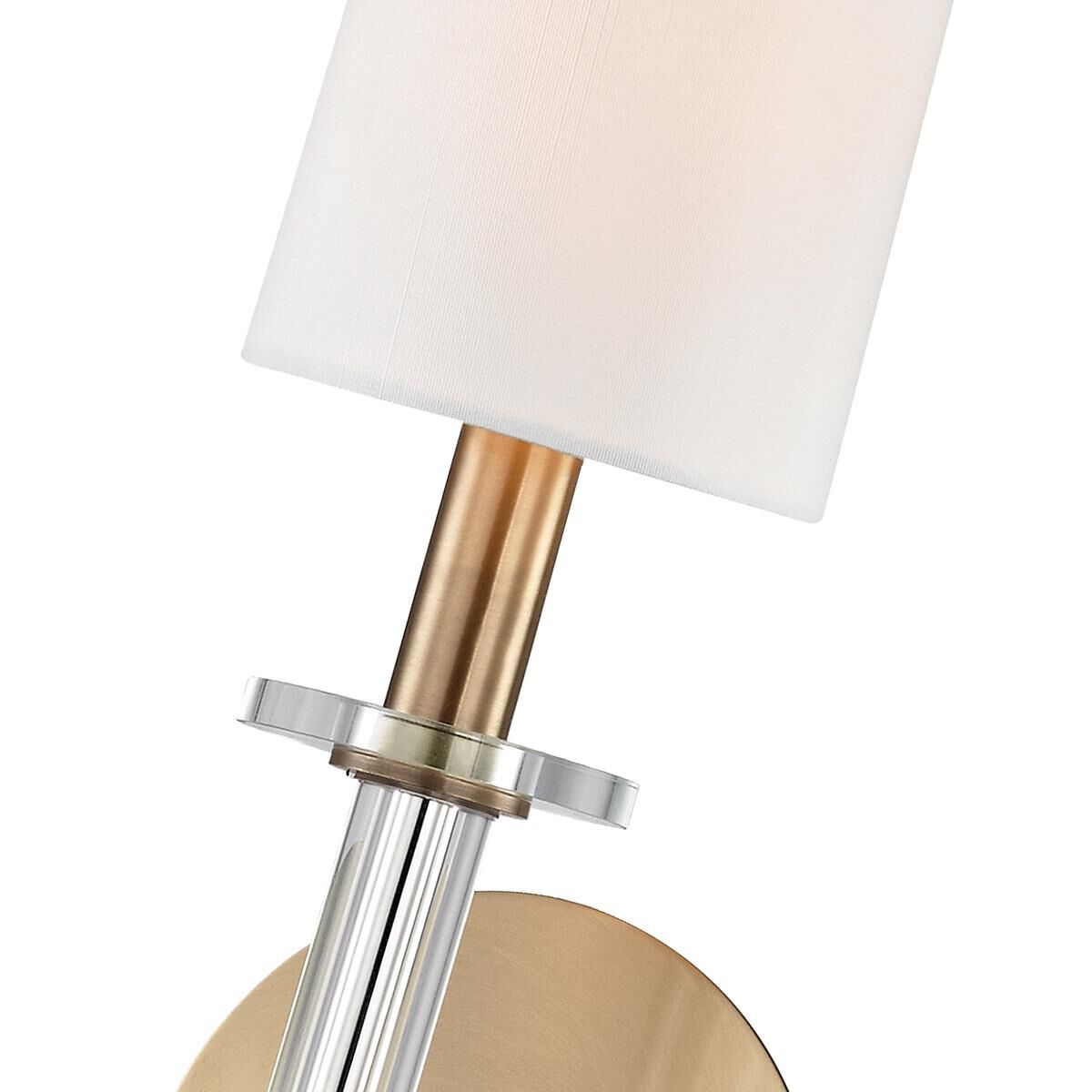 Shown in Aged Brass finish and White Faux Silk shade and Crystal Bobeche accent