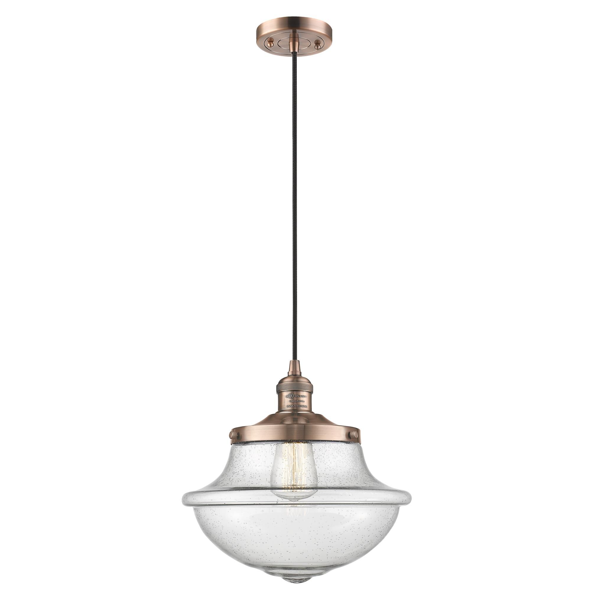 Shown in Antique Copper finish and Seedy glass