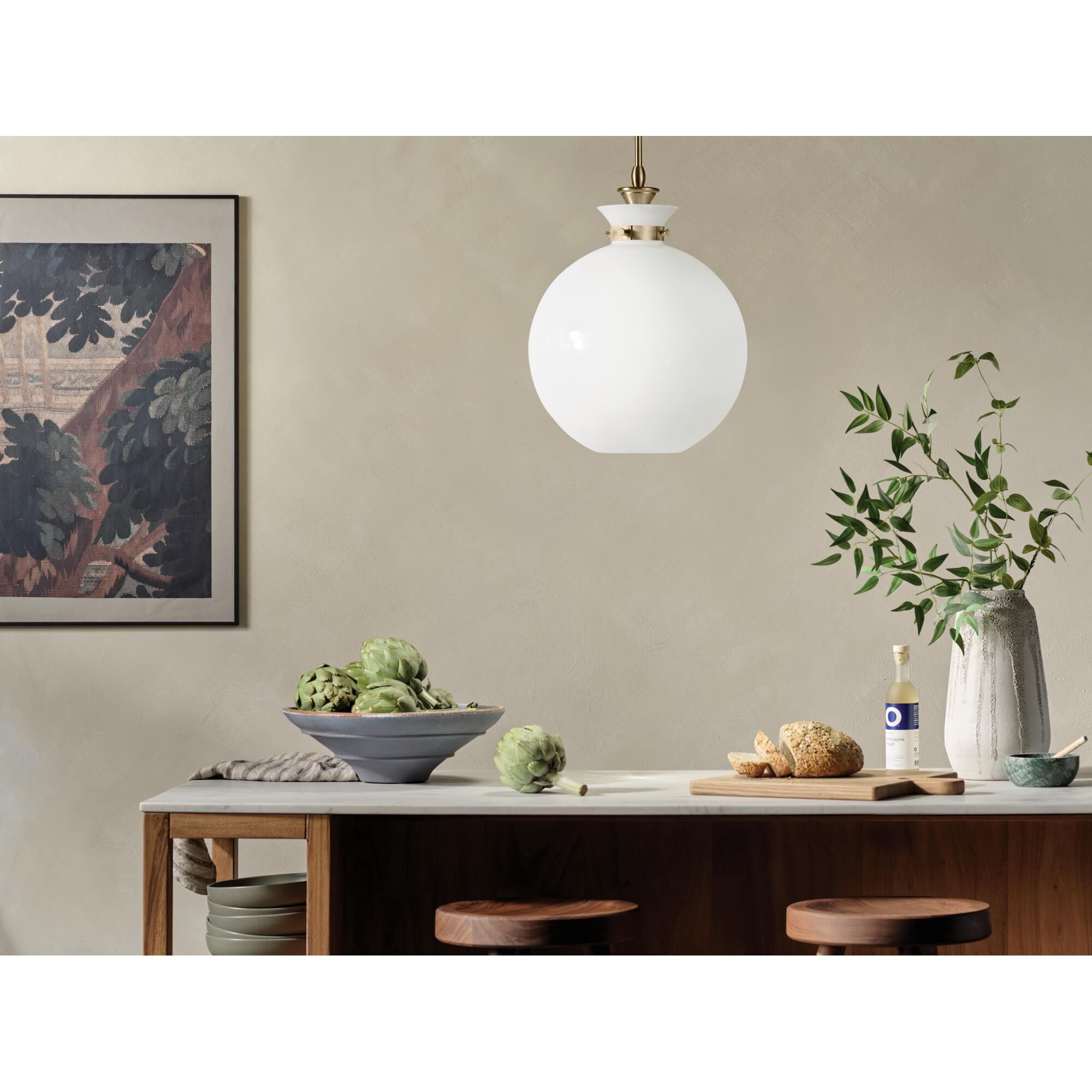 Shown in Champagne Bronze finish and Opal glass