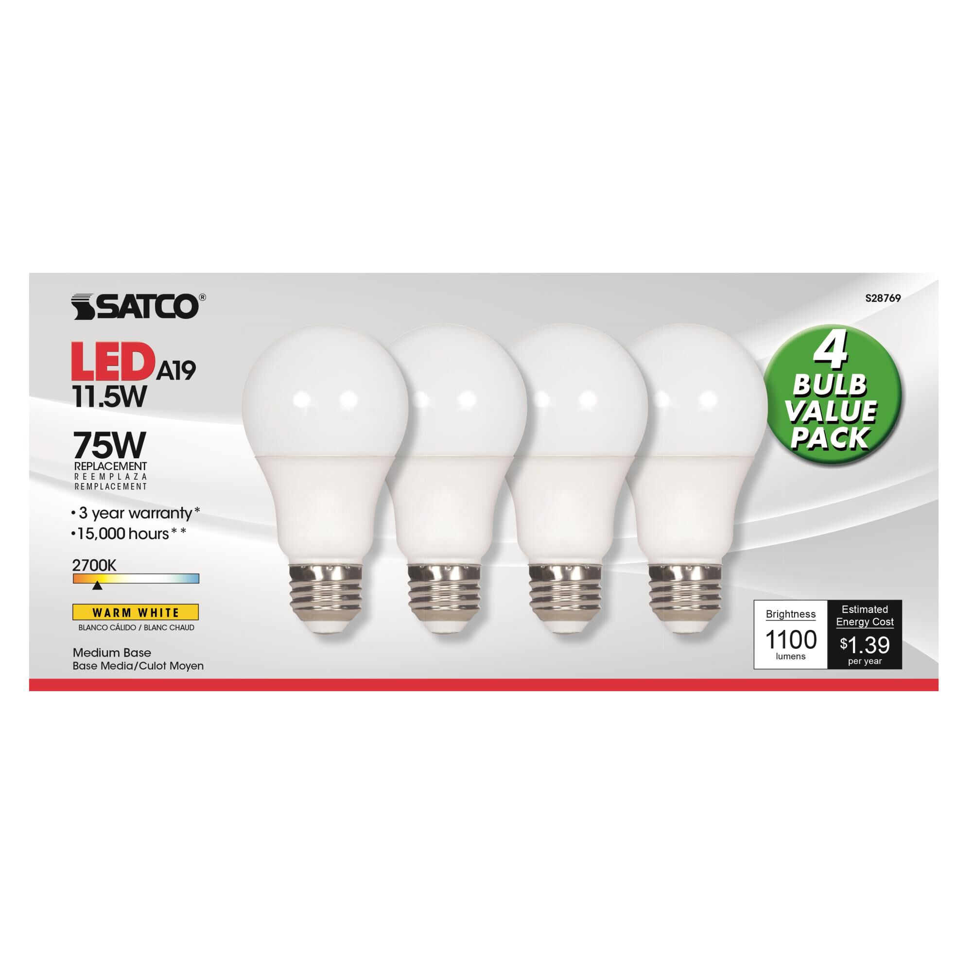 11.5 Watt 5000K A19 LED Light Bulb by Satco
