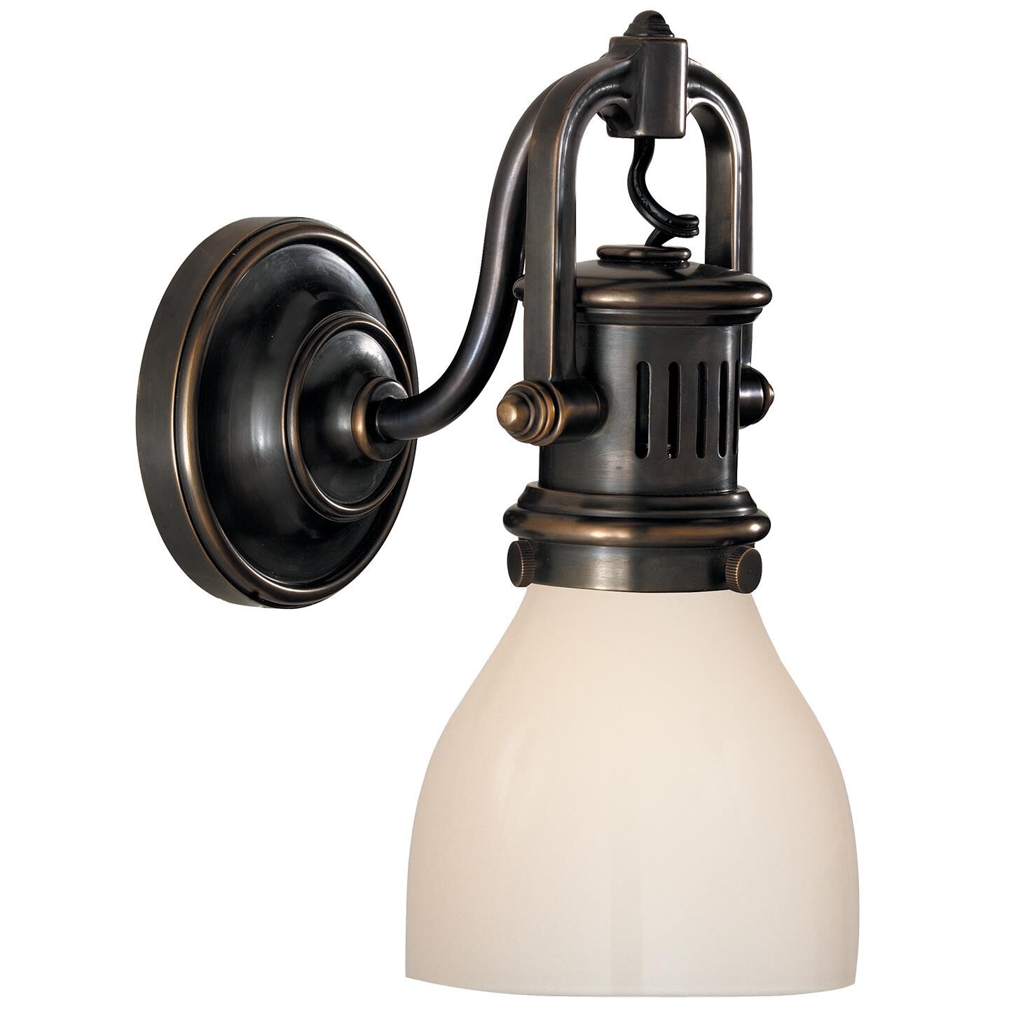Shown in Bronze finish and White Glass shade