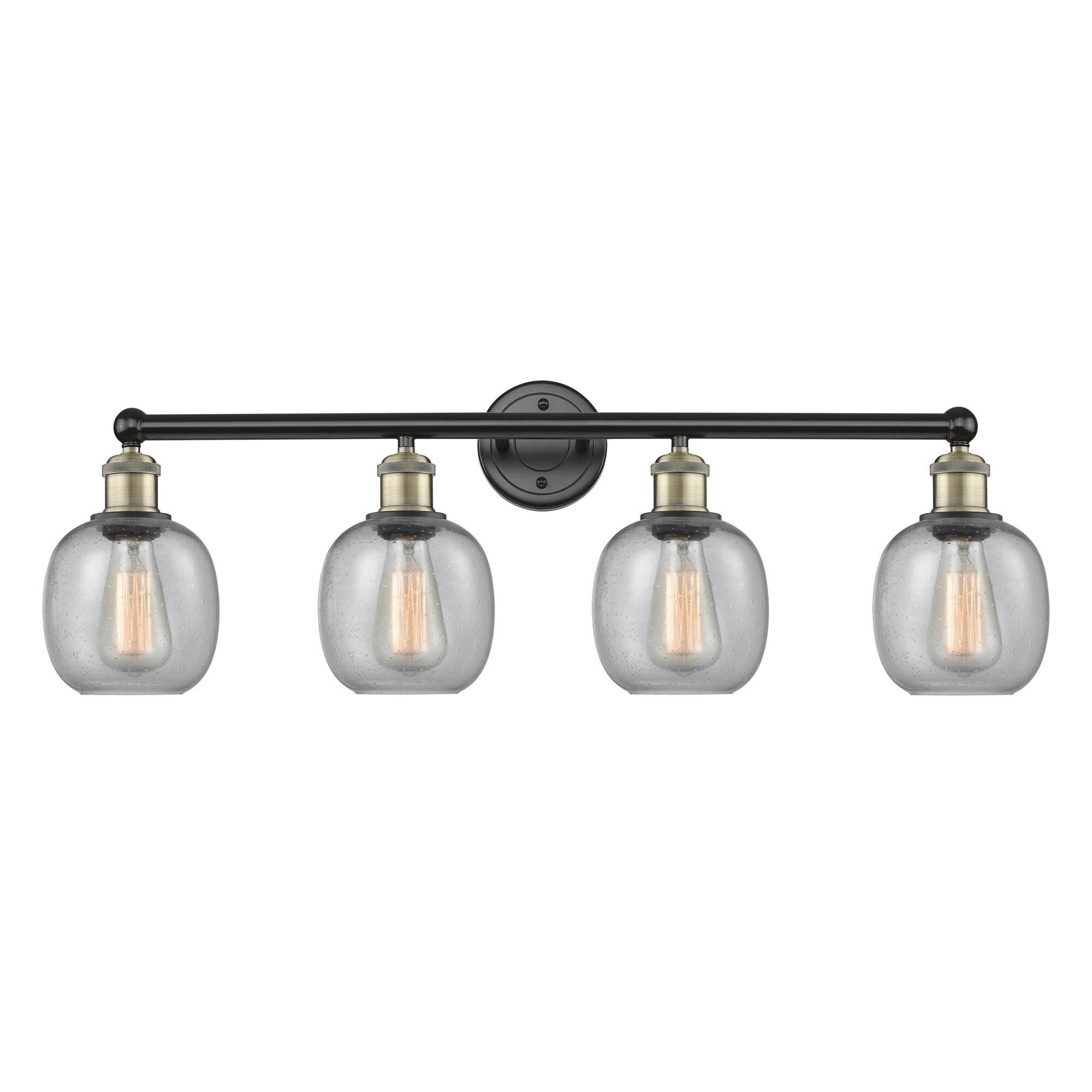 Shown in Black Antique Brass finish and Seedy glass