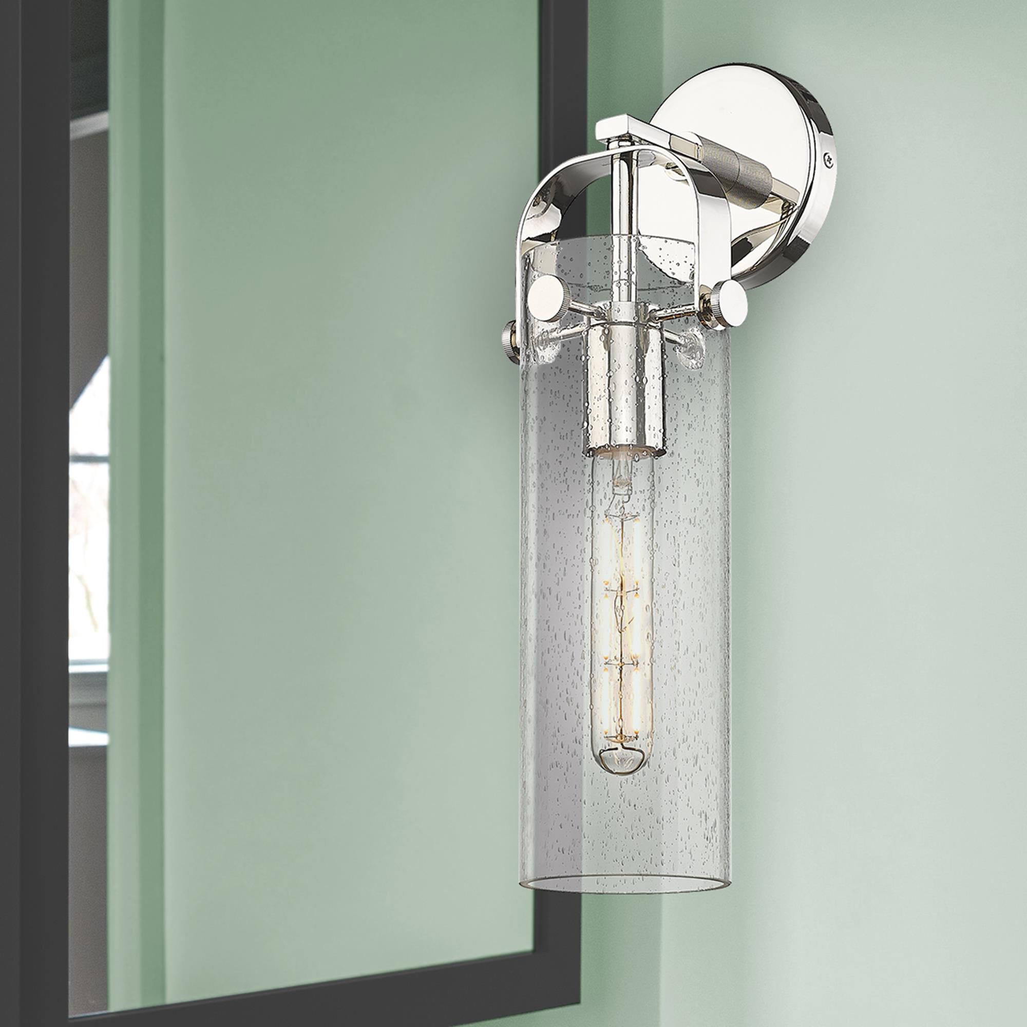 Shown in Polished Nickel finish and Seedy glass