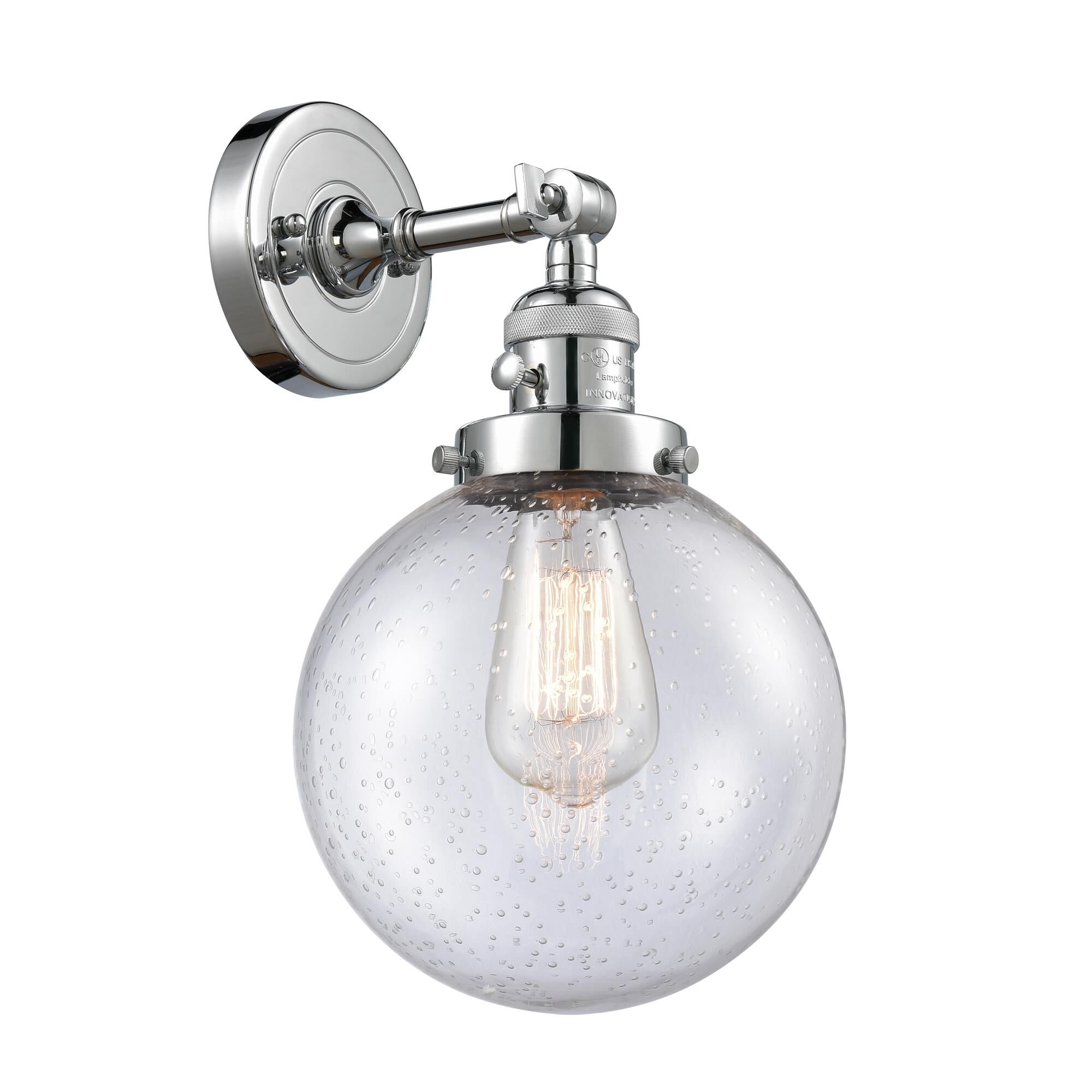 Shown in Polished Chrome finish and Seedy glass and Switch on Socket accent