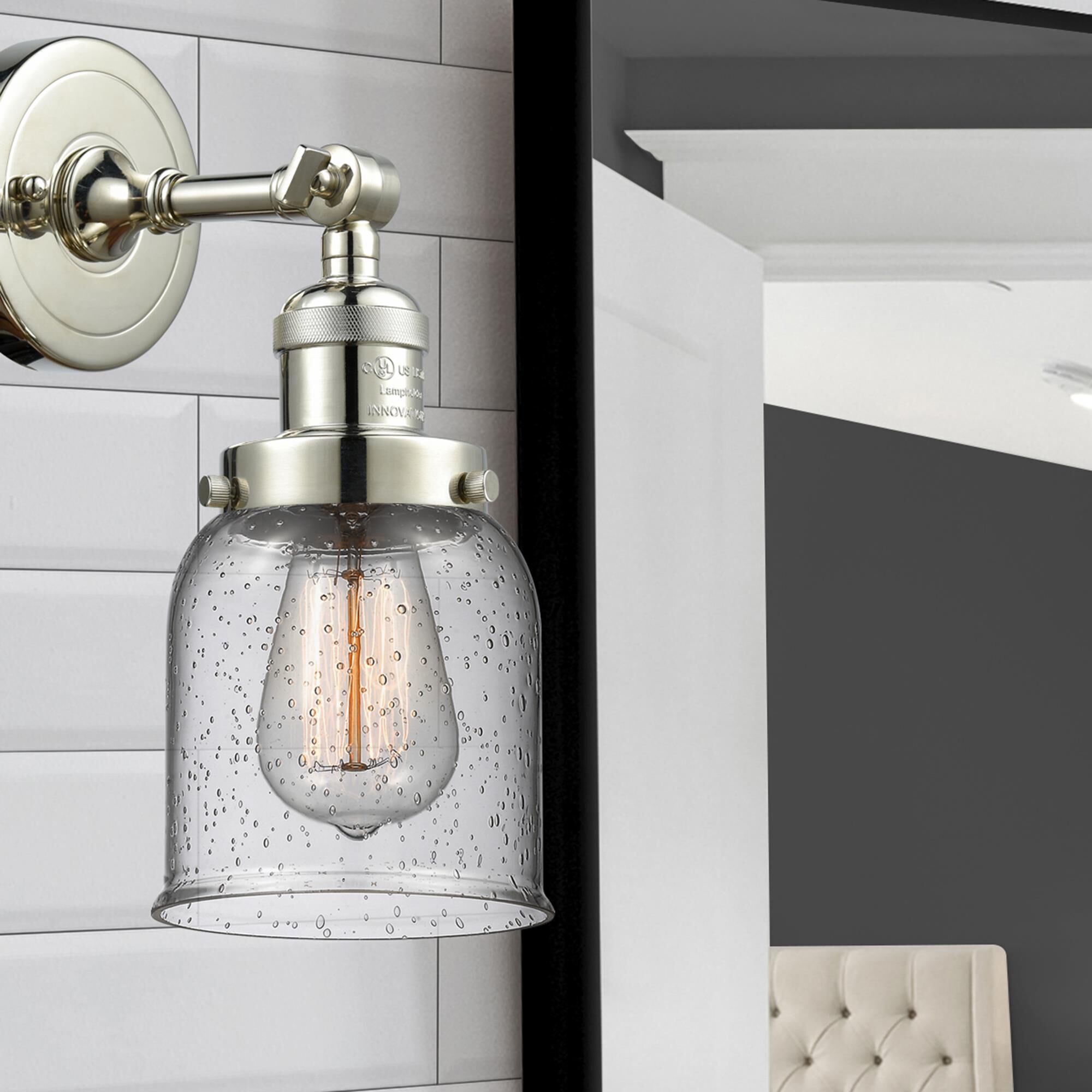 Shown in Polished Nickel finish and Seedy glass