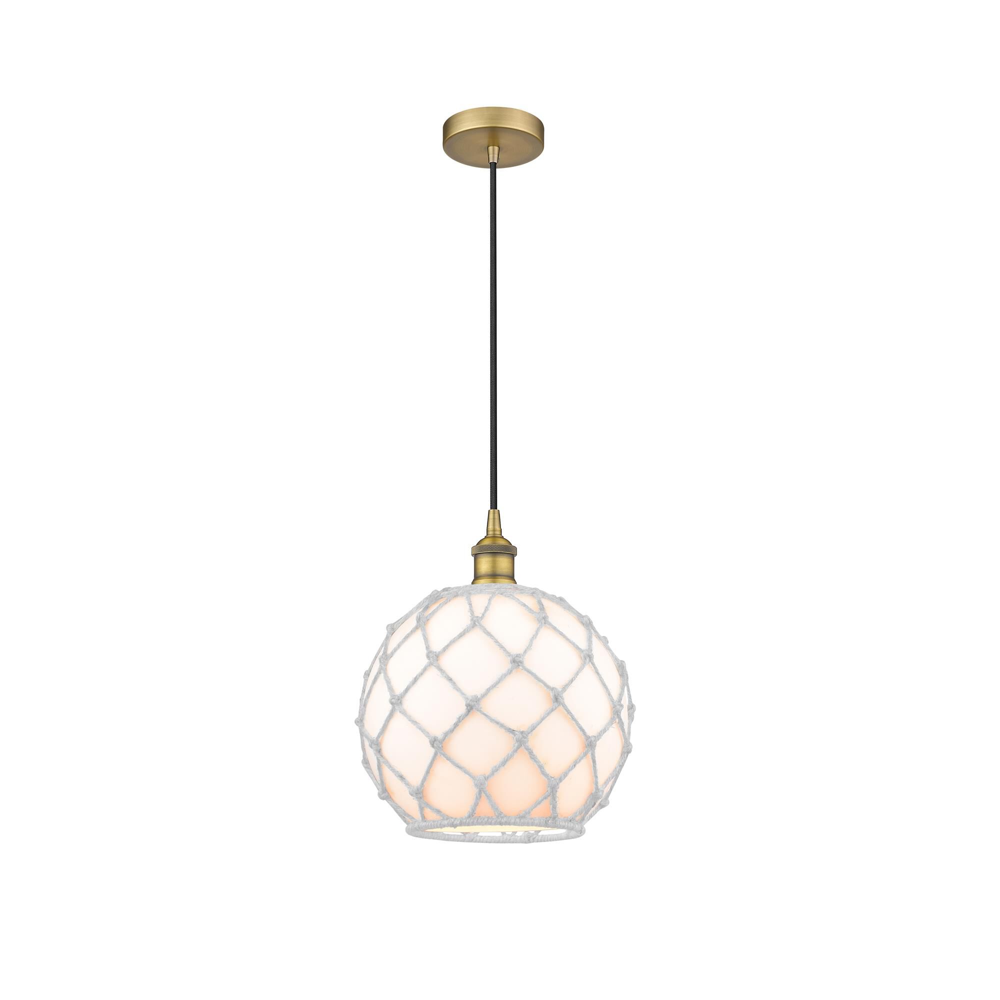 Shown in Brushed Brass finish and White Large Farmhouse  With White Rope glass