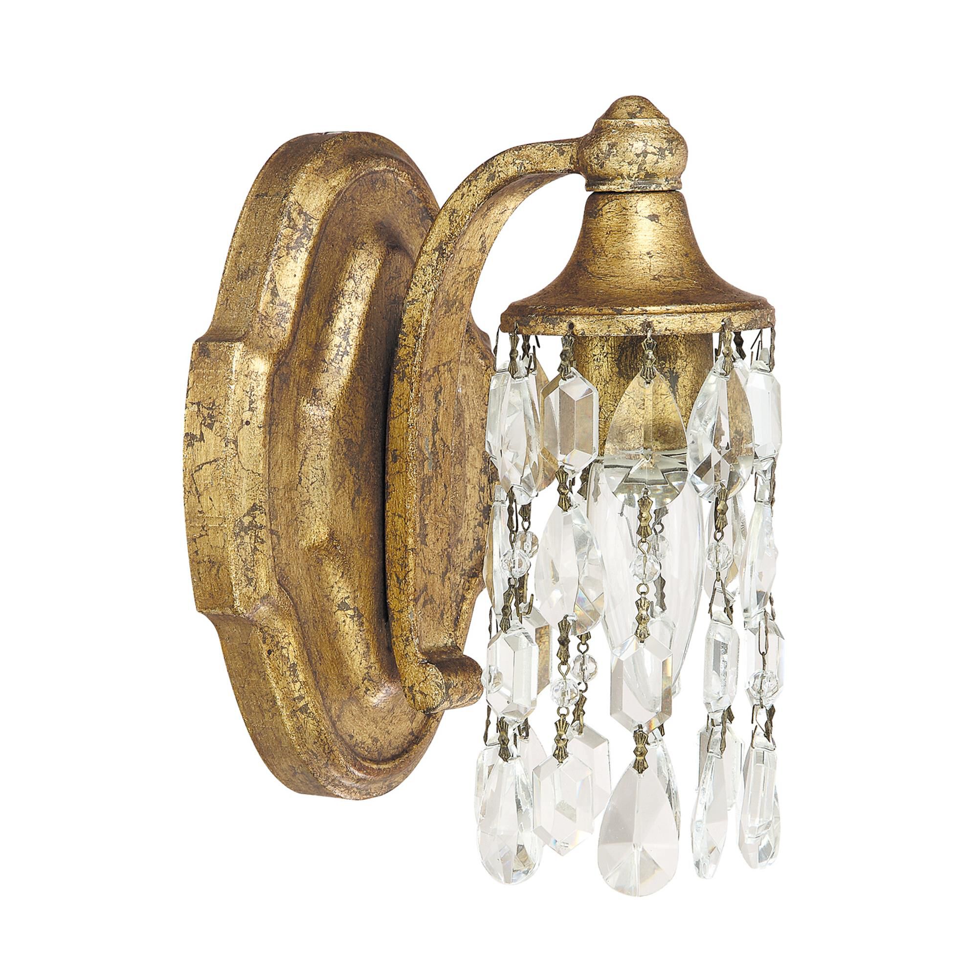 Shown in Antique Gold finish and Clear Crystal glass