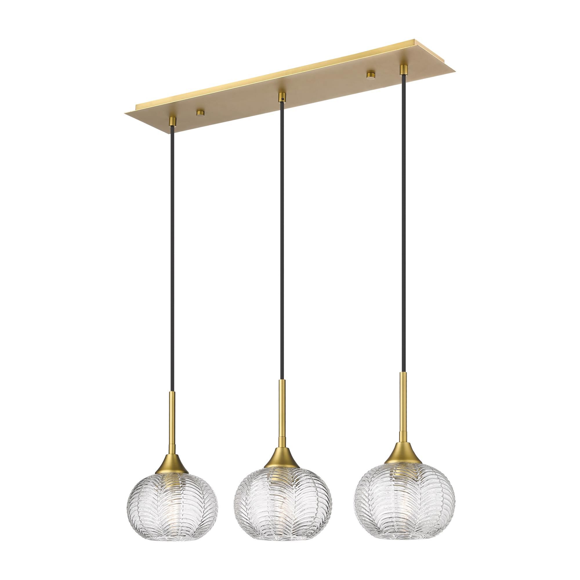 Shown in Brushed Brass finish and Clear shade