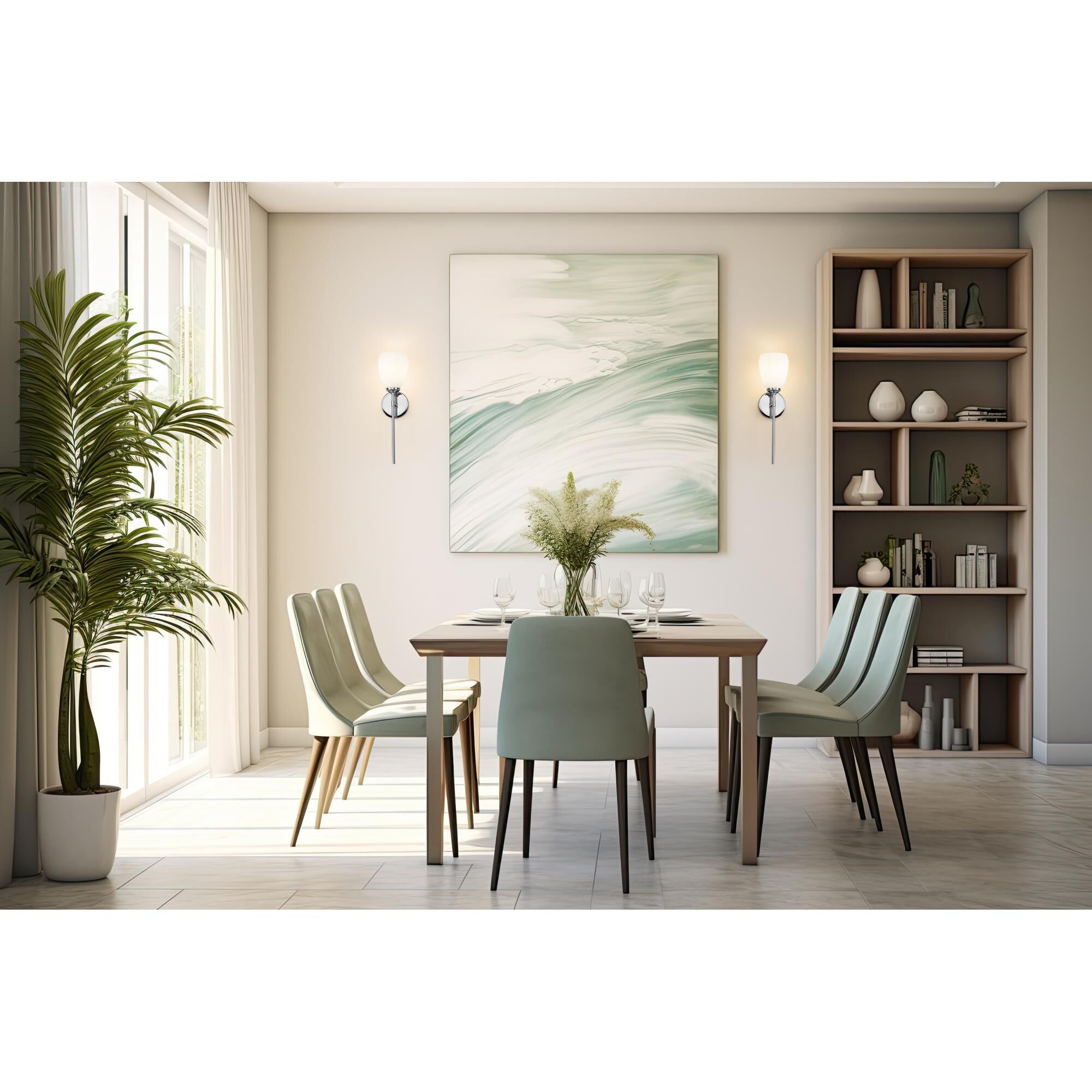 Shown in Chrome finish and Matte Opal glass and Matte Opal shade