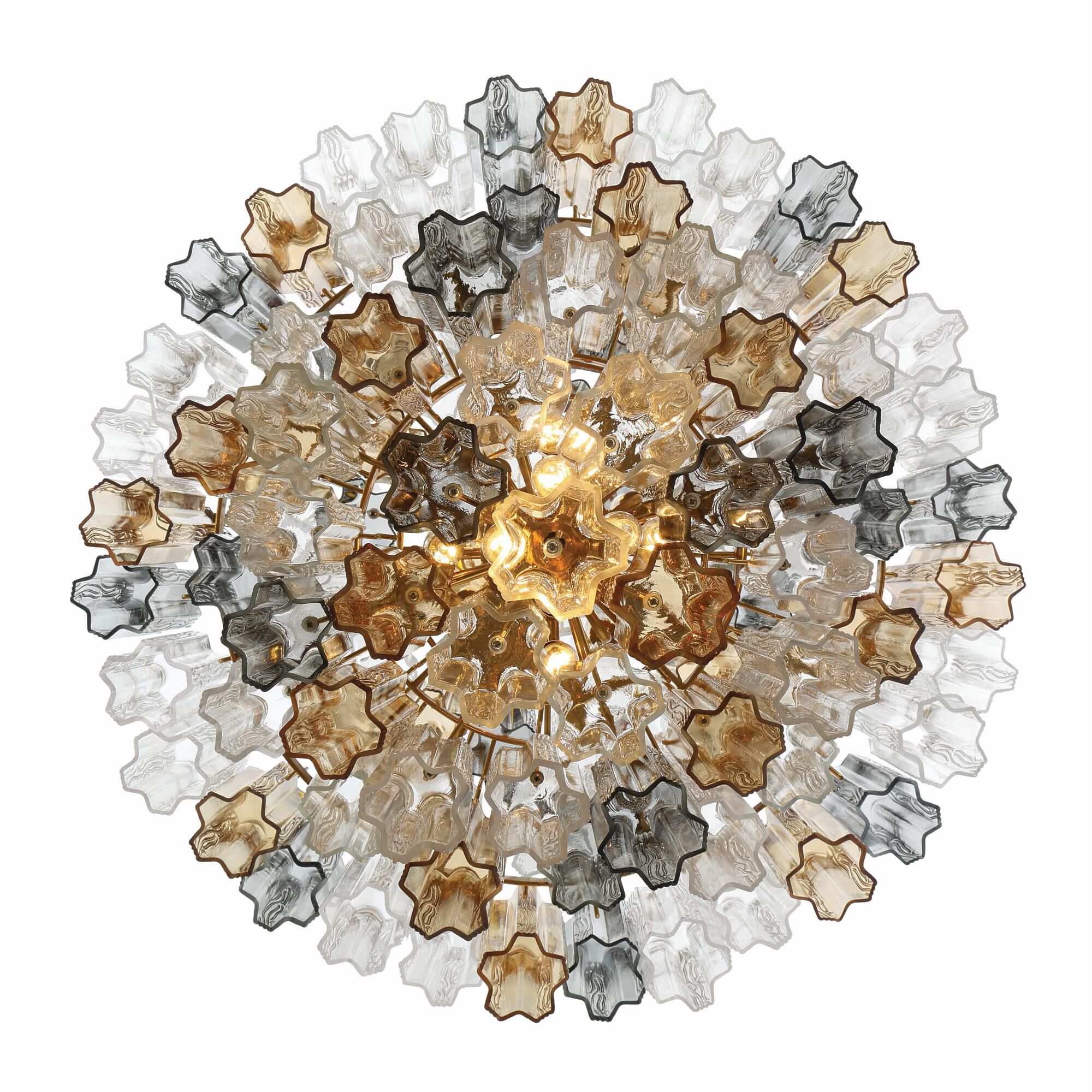 Shown in Aged Brass finish and Tronchi Glass Autumn crystal