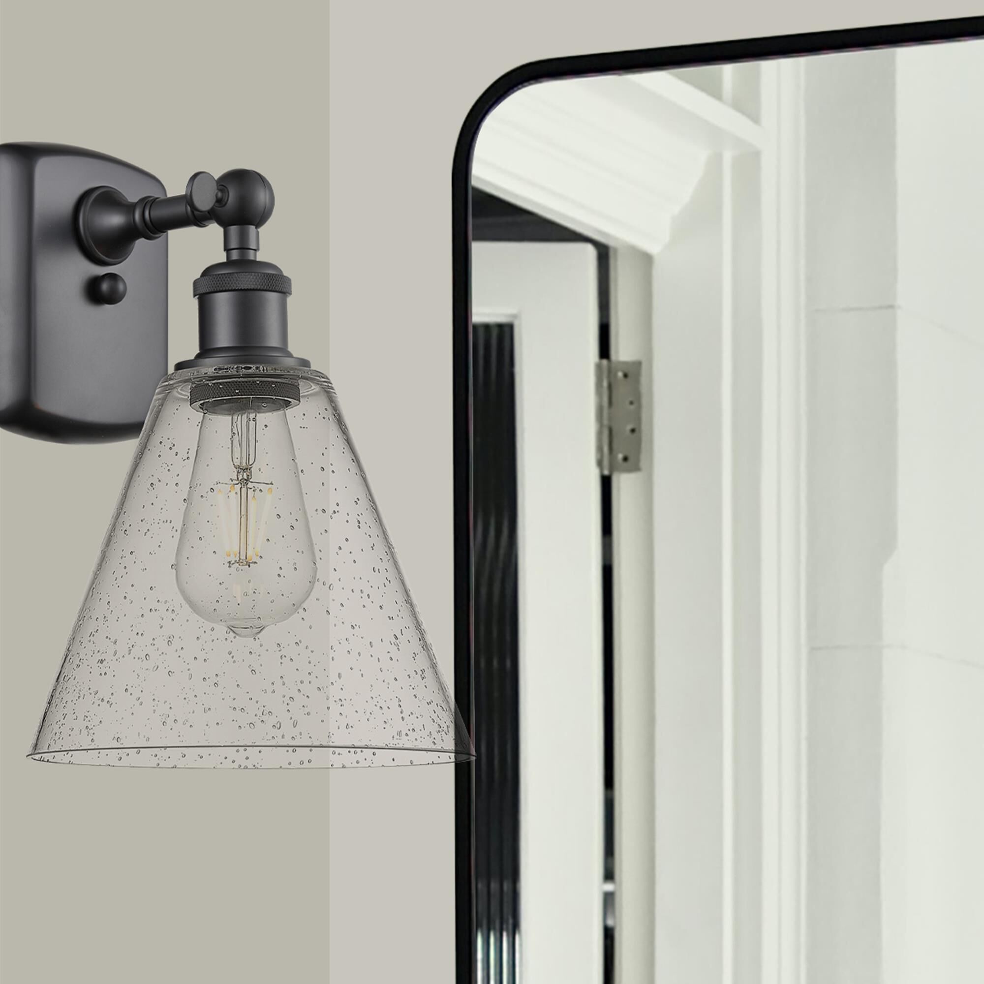 Shown in Matte Black finish and Seedy Ballston Cone glass and No Shade shade