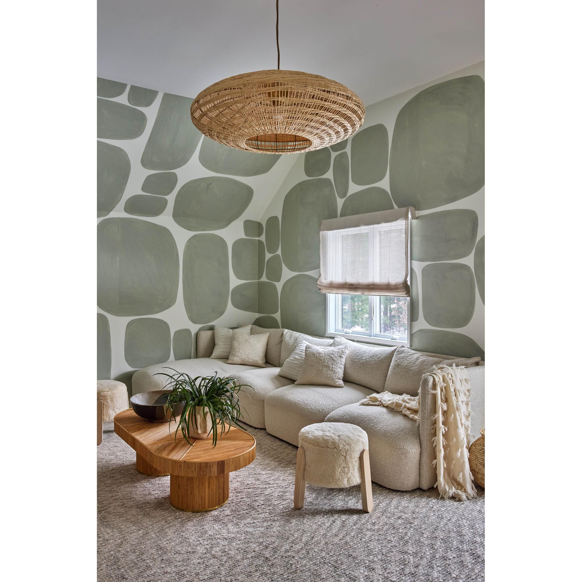 Shown in Aged Brass finish and Vintage Natural Wicker Natural Woven shade