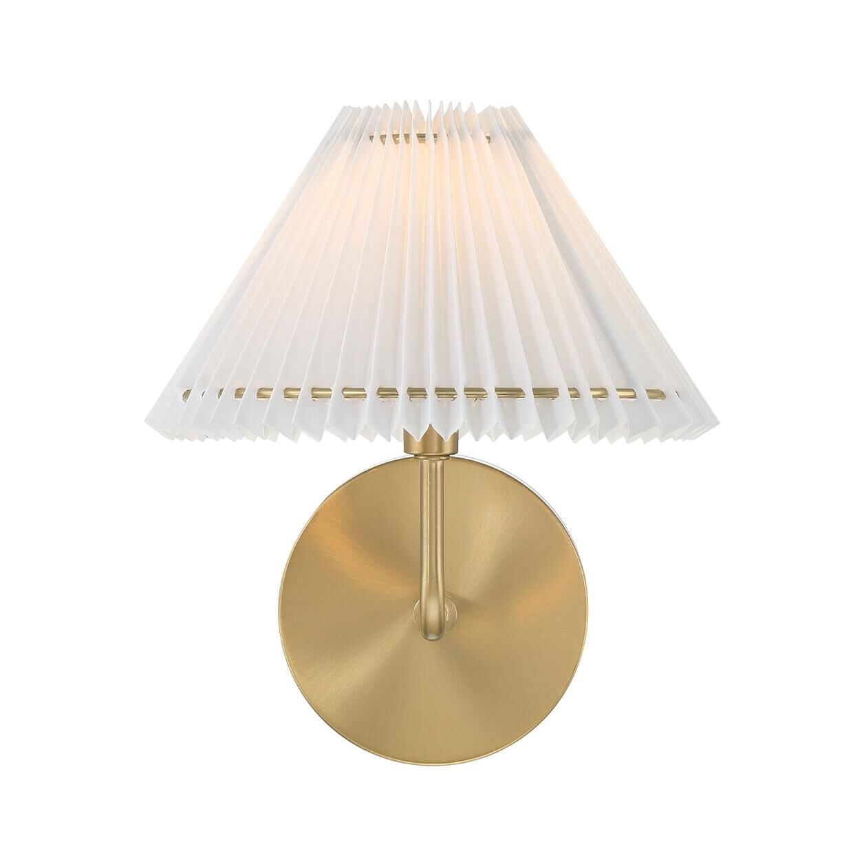 Shown in Natural Brass finish and White Pleated Fabric shade