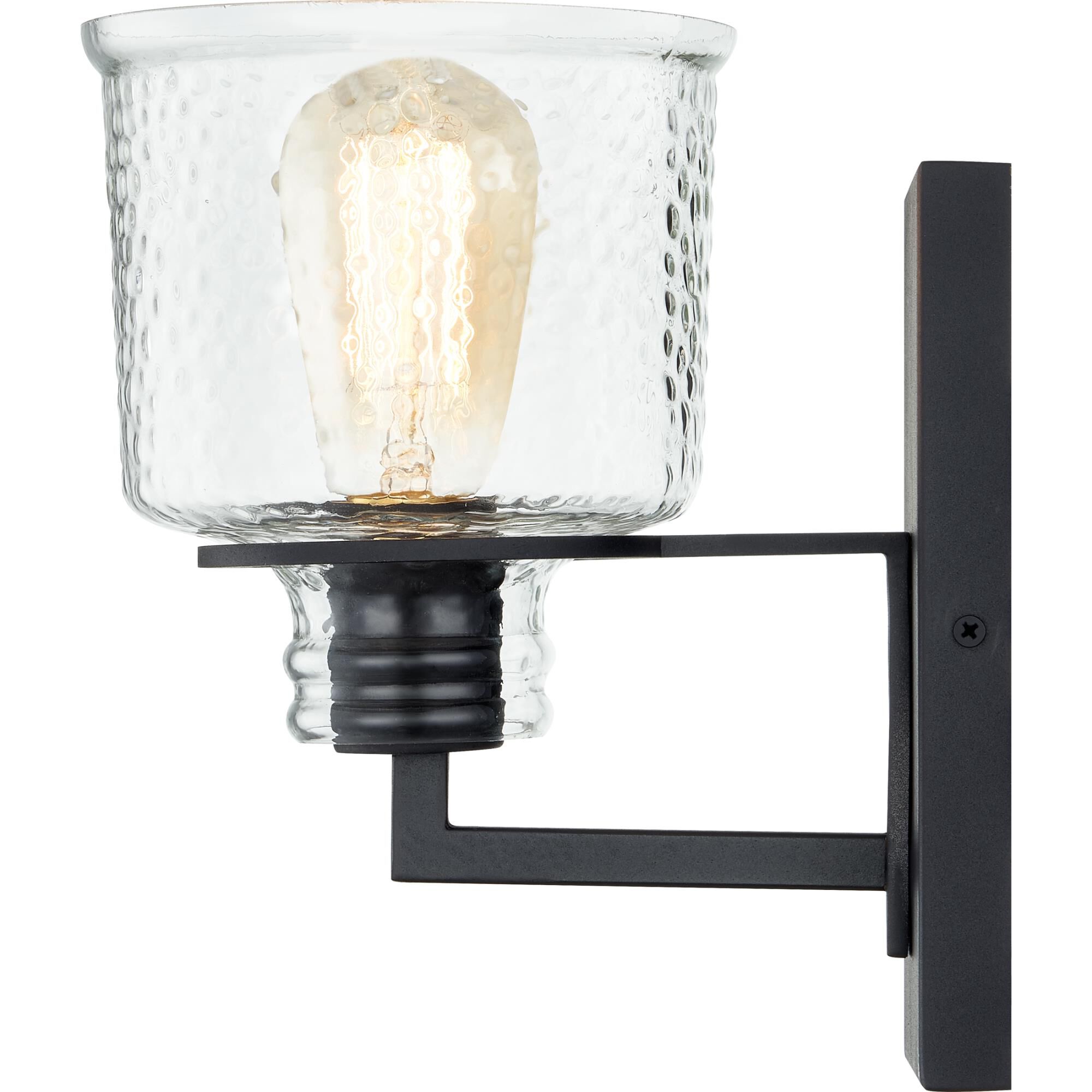 Shown in Earth Black finish and Clear Hammered Glass shade