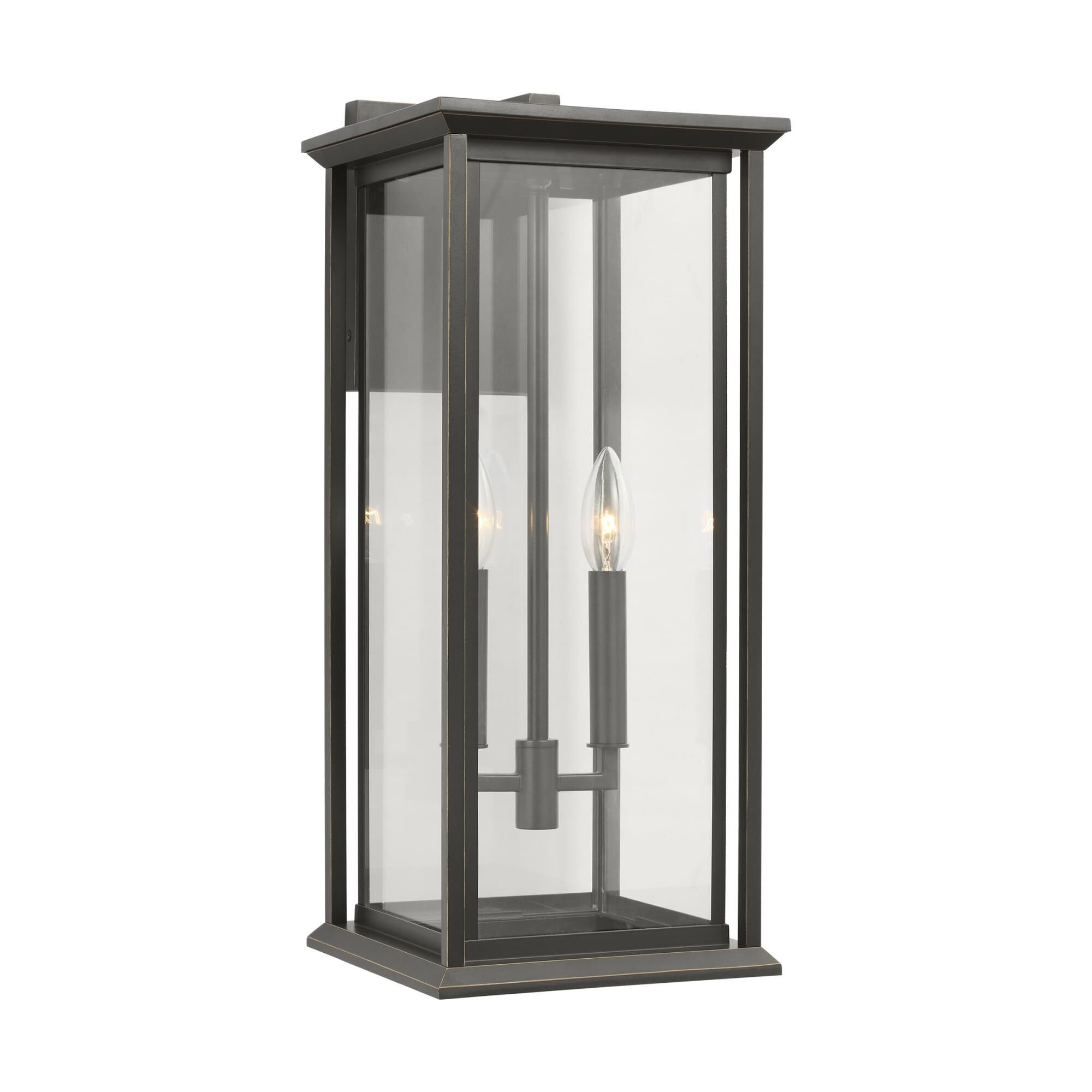 Shown in Antique Bronze finish and Clear Glass Panels shade