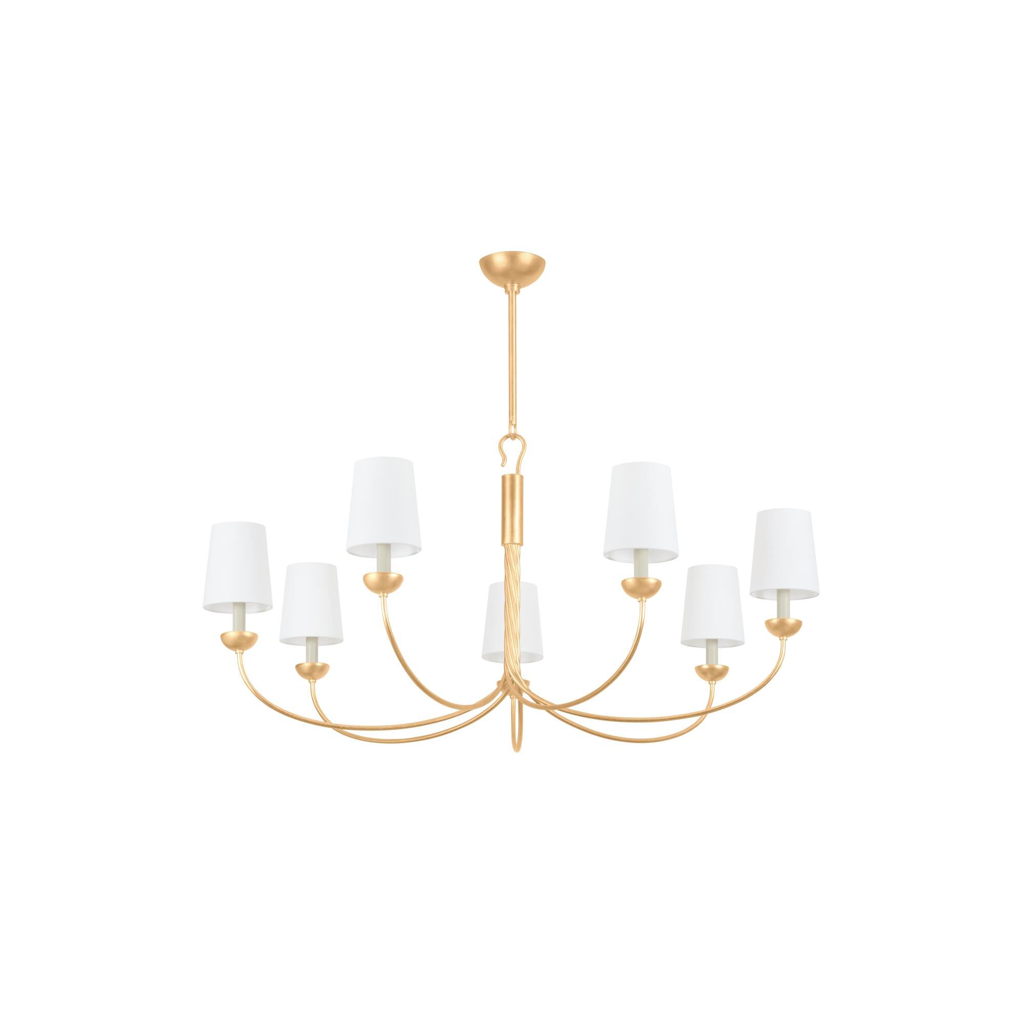 Shown in Vintage Gold Leaf finish and White Linen shade