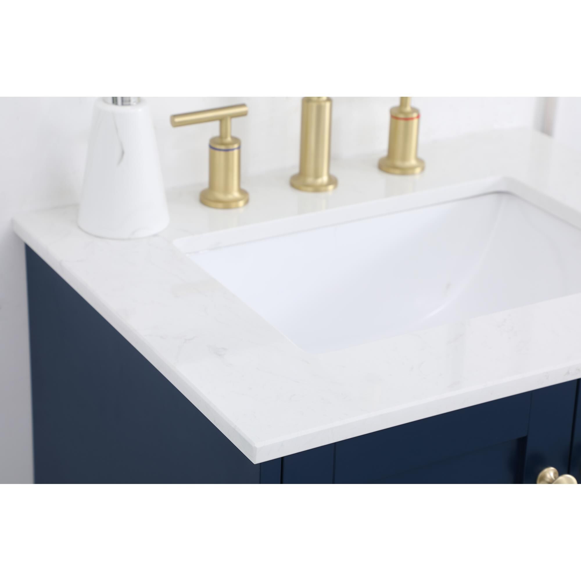 Shown in Blue And Gold With Calacatta Quartz finish