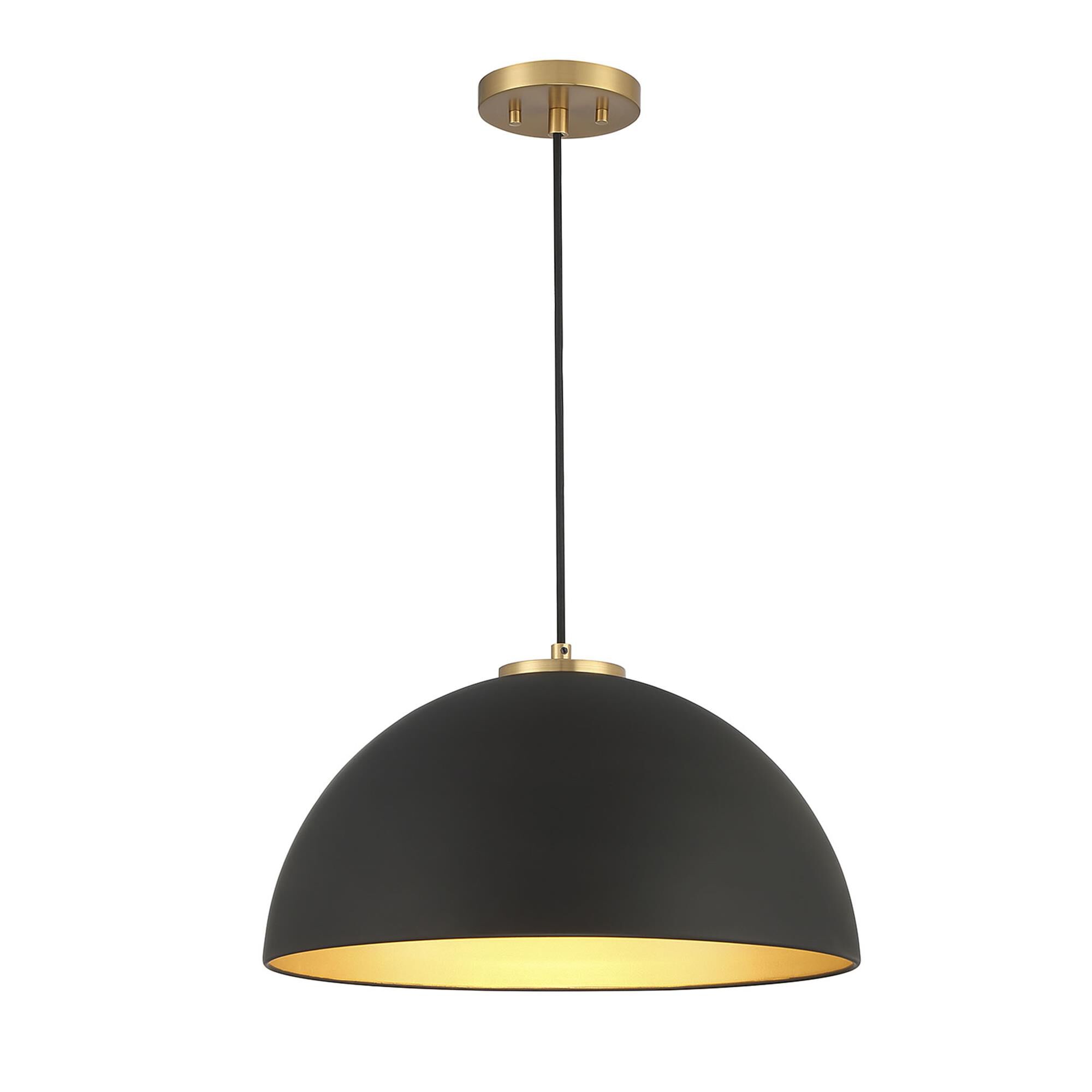 Shown in Matte Black With Natural Brass finish and Metal shade