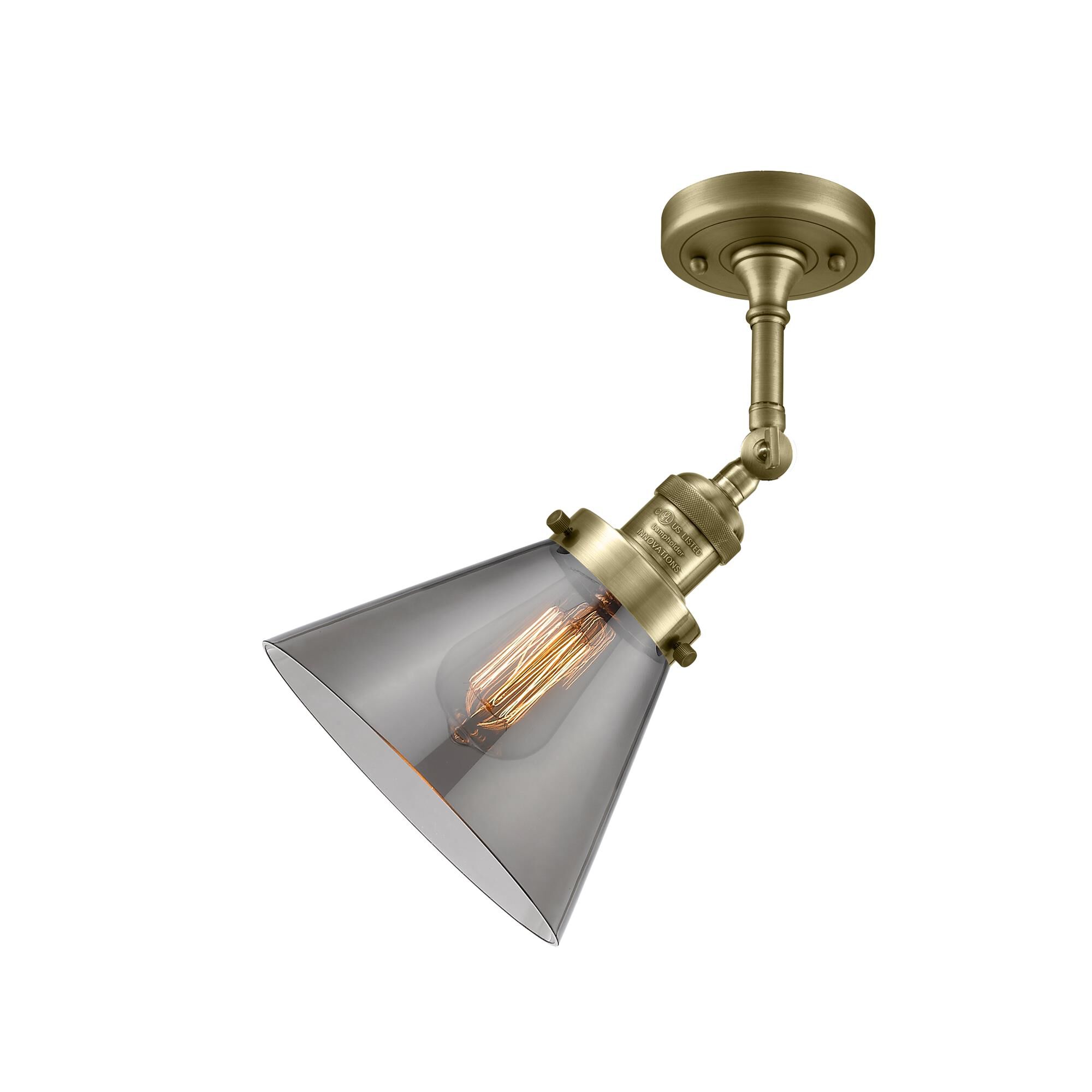 Shown in Antique Brass finish and Smoked glass