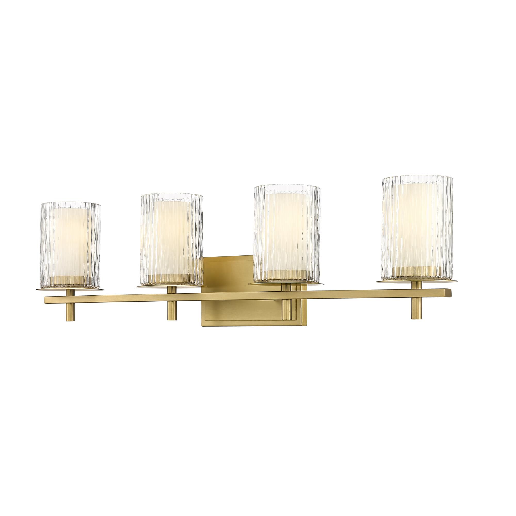 Shown in Modern Gold finish and Clear + Etched Opal glass and Clear + Etched Opal shade