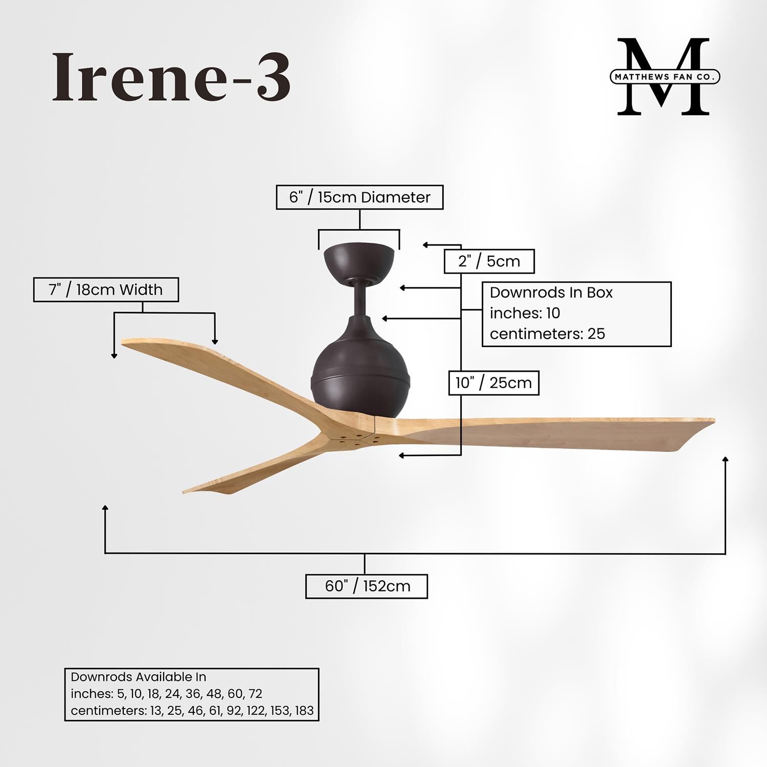 Irene 60 Inch 3 Blade Ceiling Fan by Matthews Fan Company