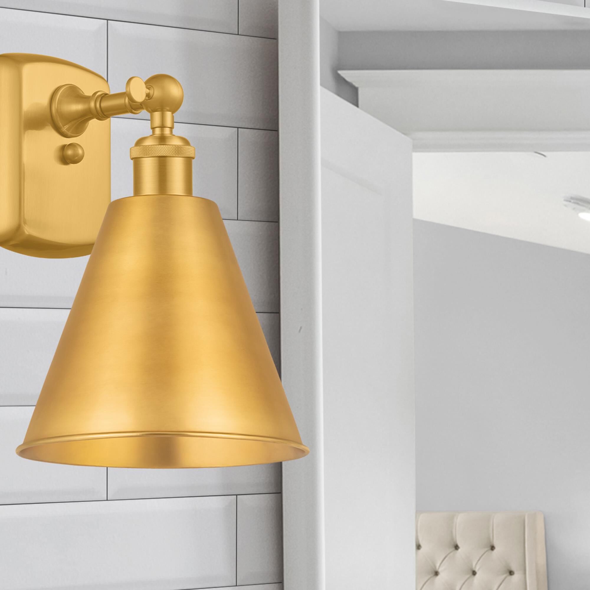 Shown in Satin Gold finish and Satin Gold Ballston Cone shade