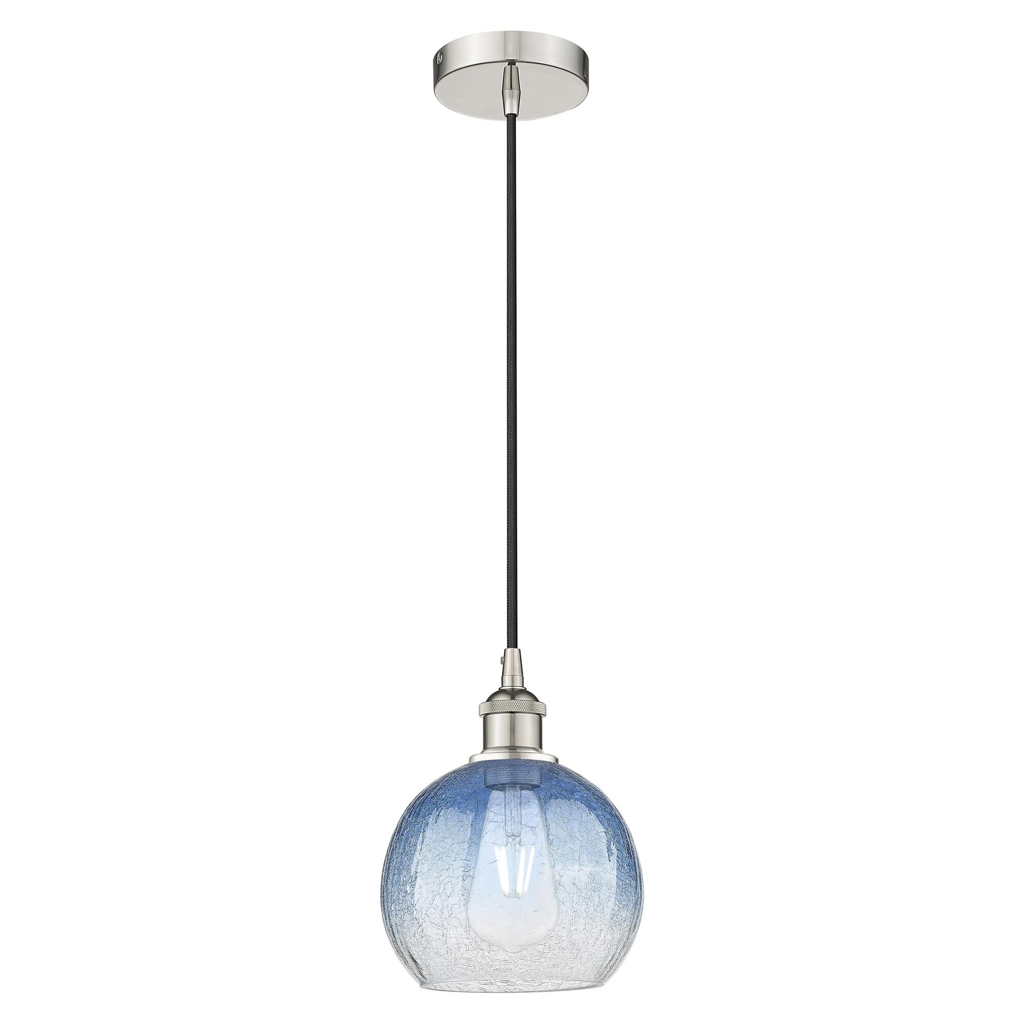 Shown in Polished Nickel finish and Sapphire Blue glass