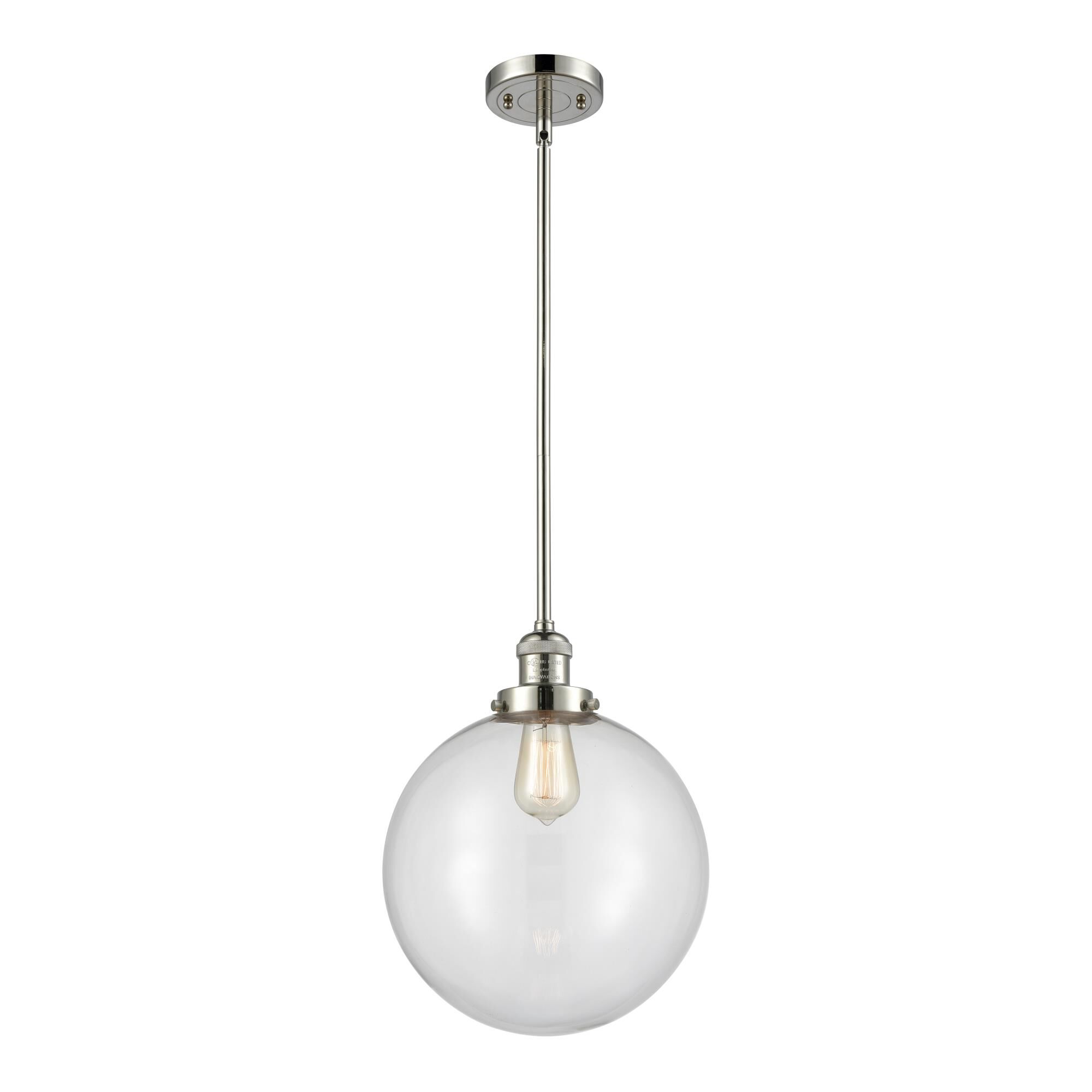 Shown in Polished Nickel finish and Clear Beacon glass