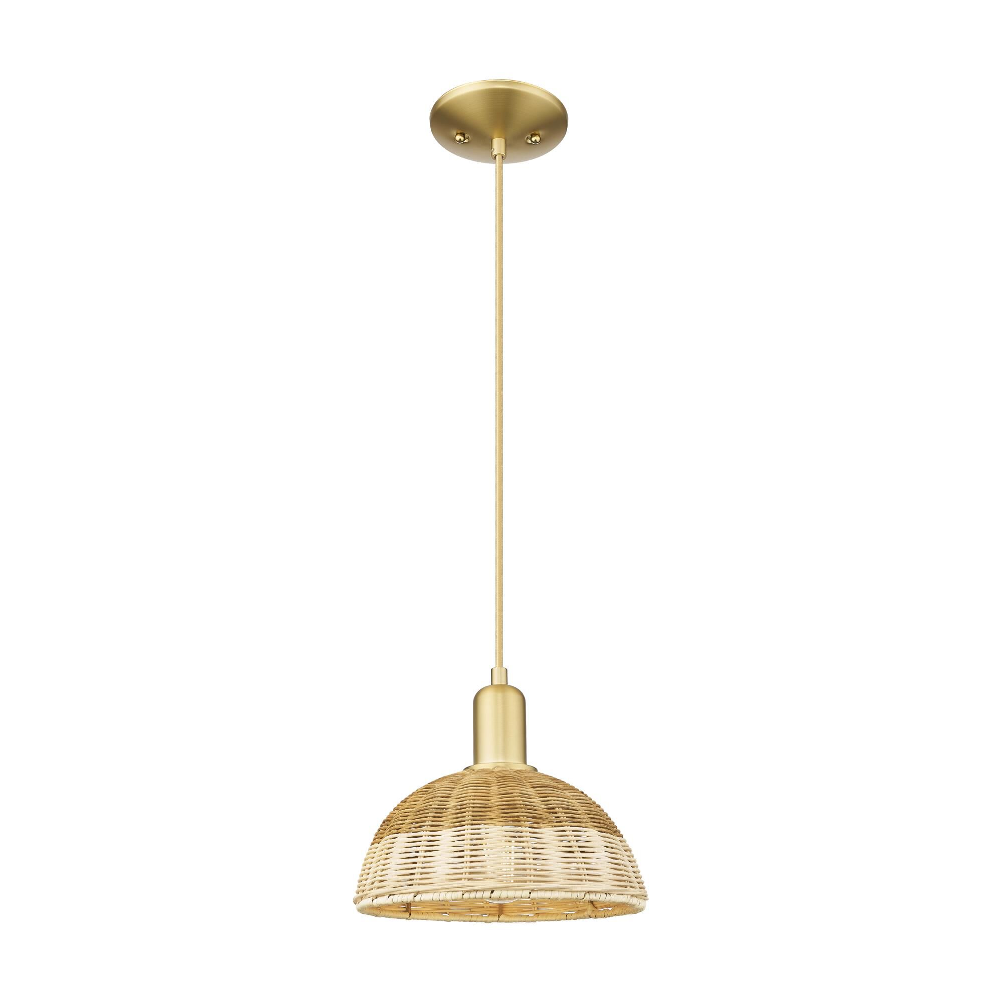 Shown in Satin Gold finish and Natural Fiber shade