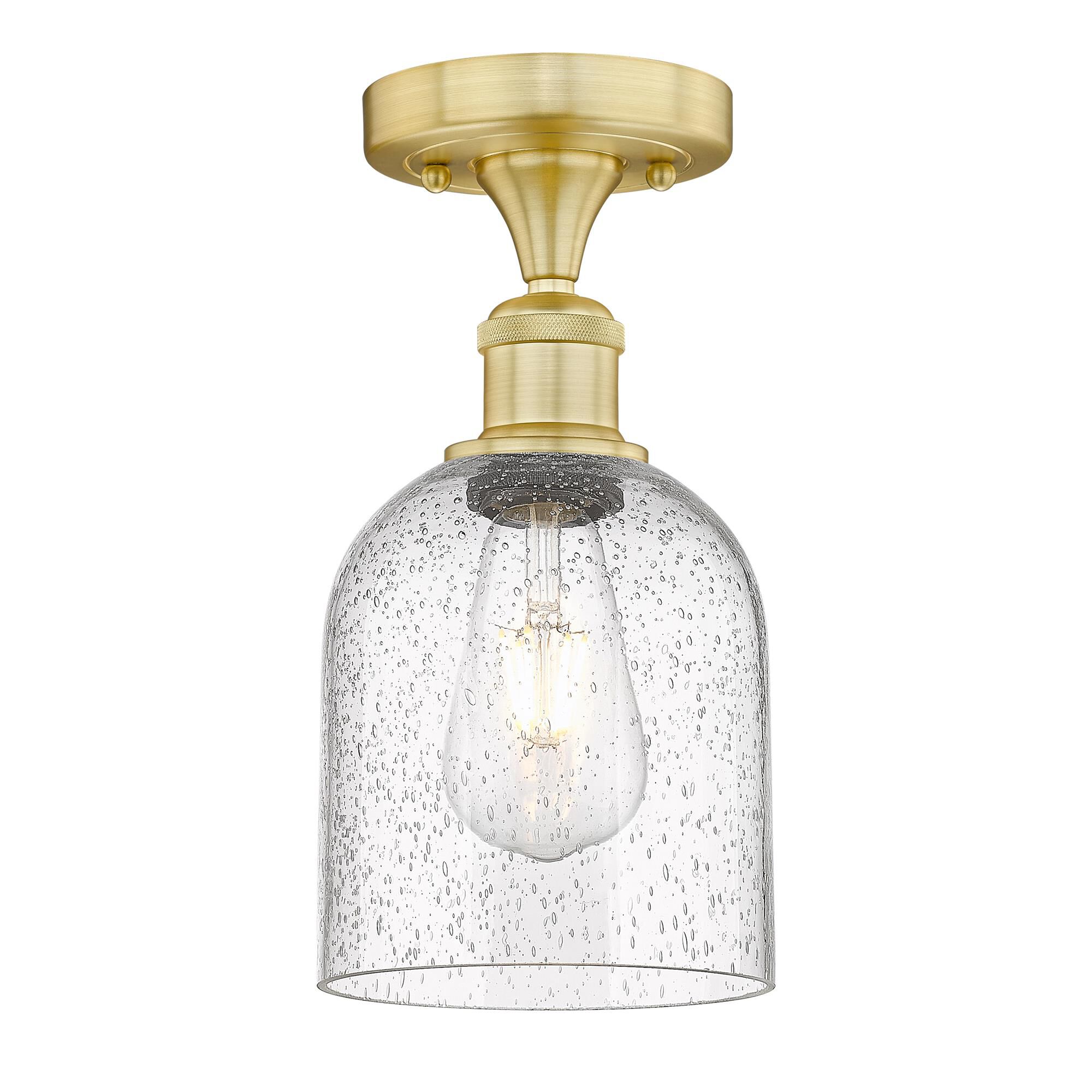 Shown in Satin Gold finish and Seedy glass