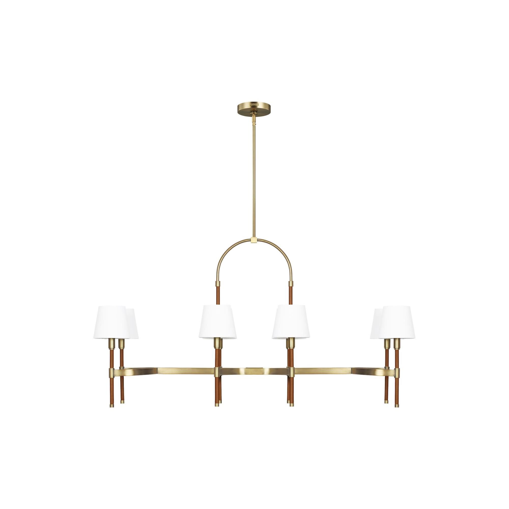 Shown in Time Worn Brass finish and White Linen Fabric shade