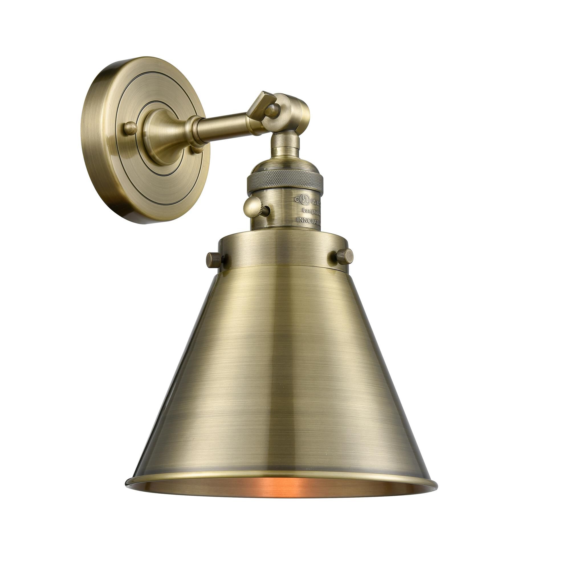 Shown in Antique Brass finish and Metal - Antique Brass - Cone shade
