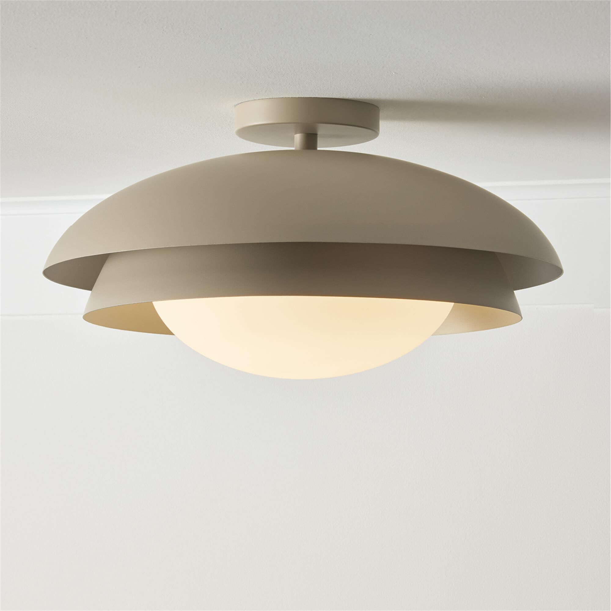 Shown in Taupe finish and Soft White glass and Taupe Metal shade