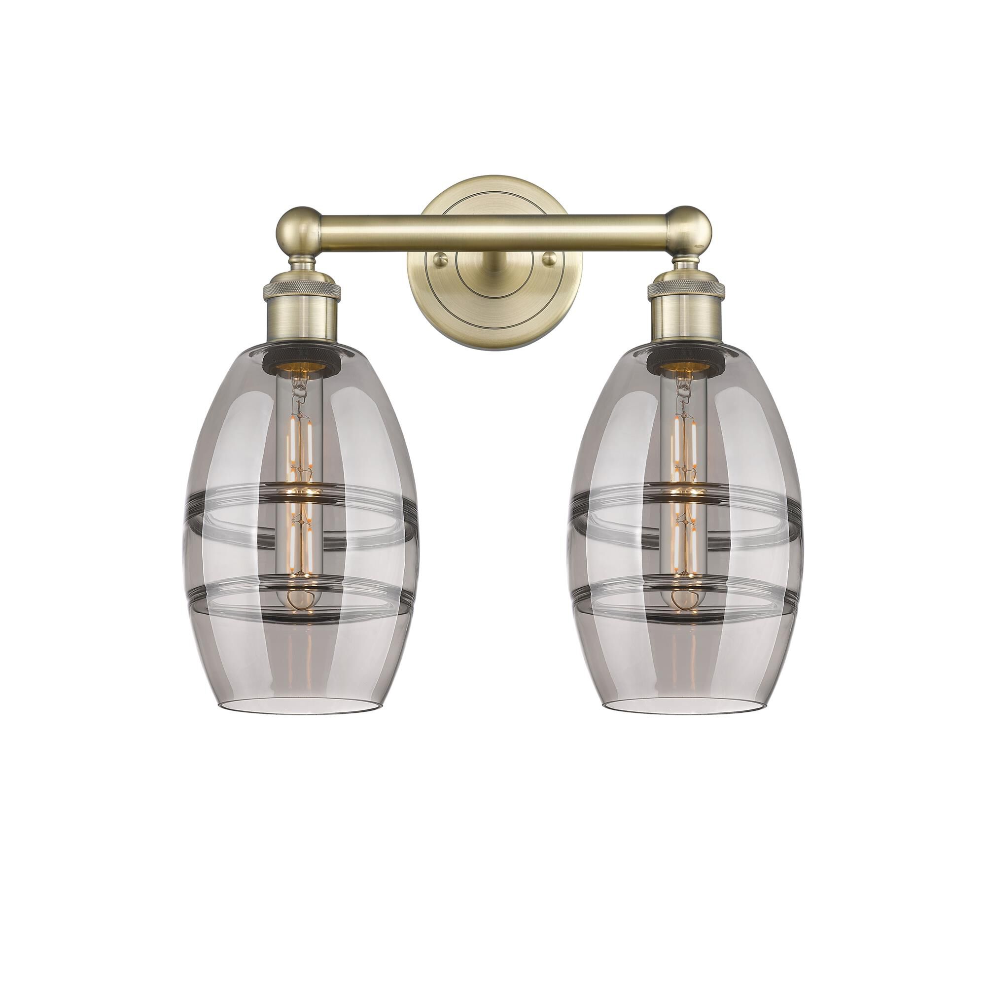 Shown in Antique Brass finish and Light Smoke glass