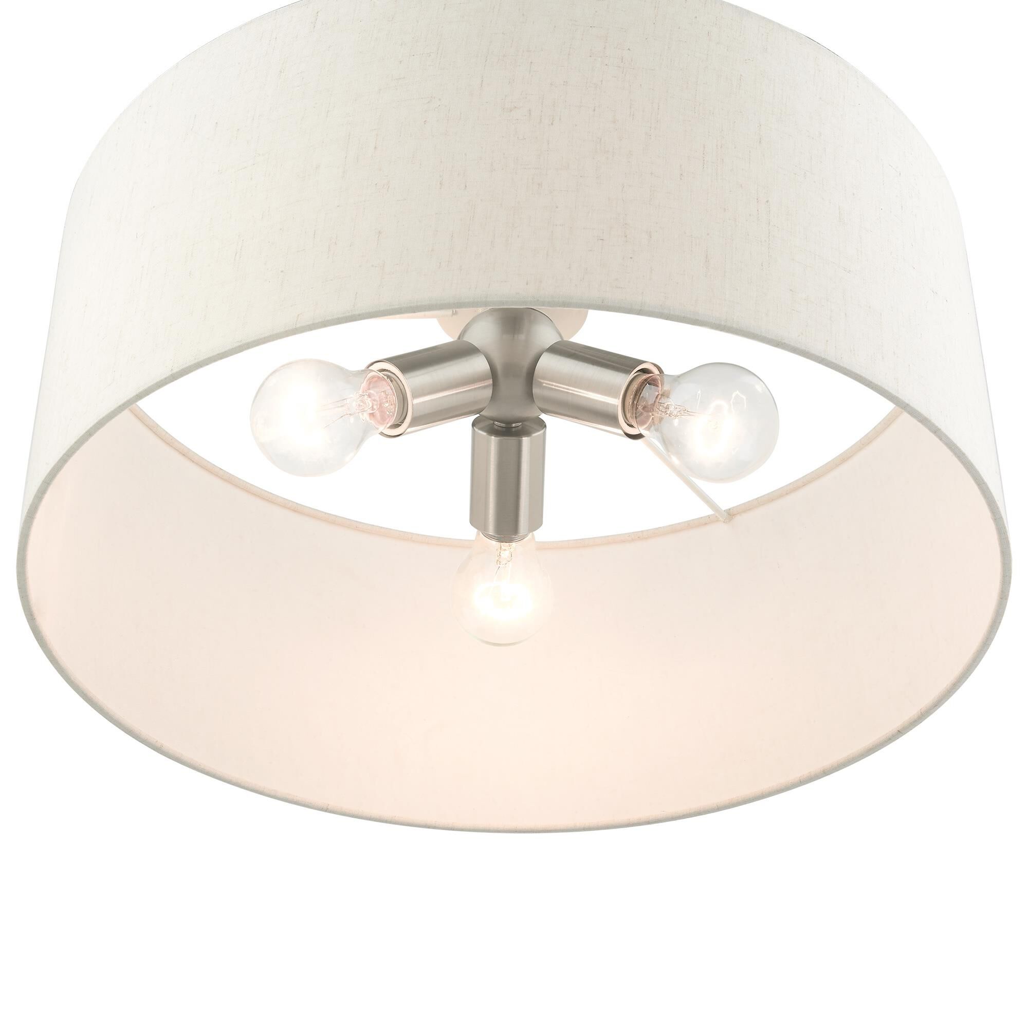 Shown in Brushed Nickel finish and Hand Crafted Hardback  Completely Finished With Oatmeal Color Fabric Outside and White Color Fabr shade