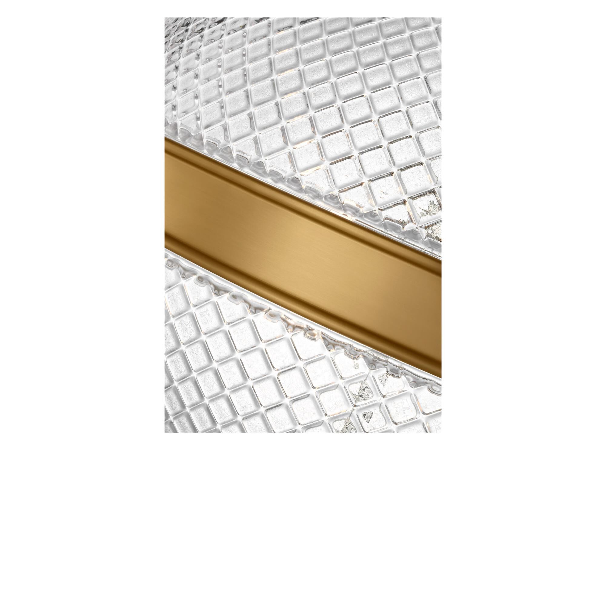 Shown in Burnished Brass finish and Textured Transparent Prismatic glass