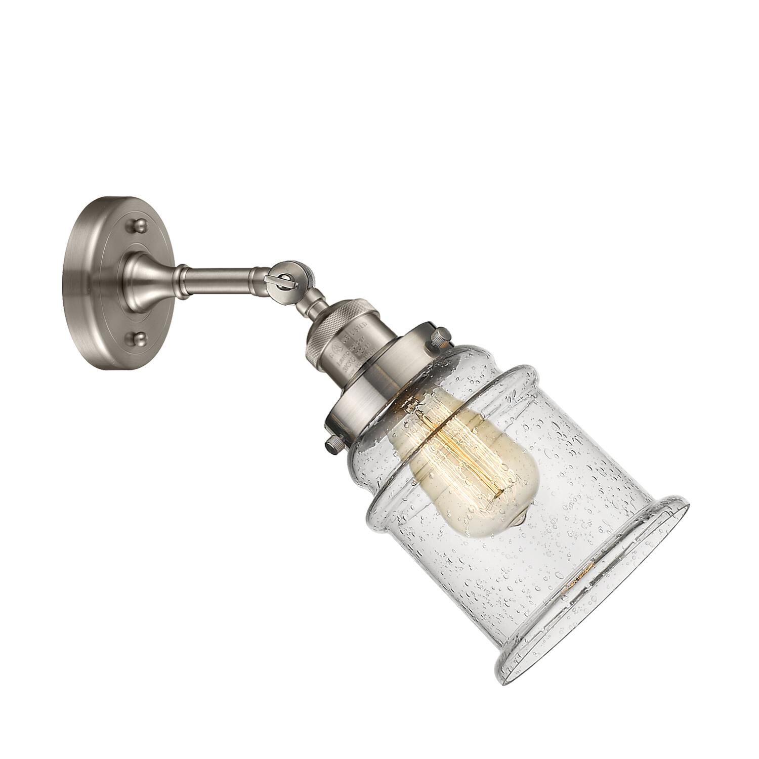 Shown in Brushed Satin Nickel finish and Seedy glass and None accent